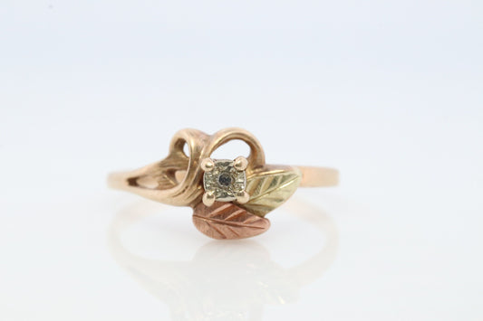 Black Hills Gold Ring. Diamond Ring. 10k Multi-Tone Gold. Dainty Black Hills Gold Design with diamond. Solitaire diamond Band