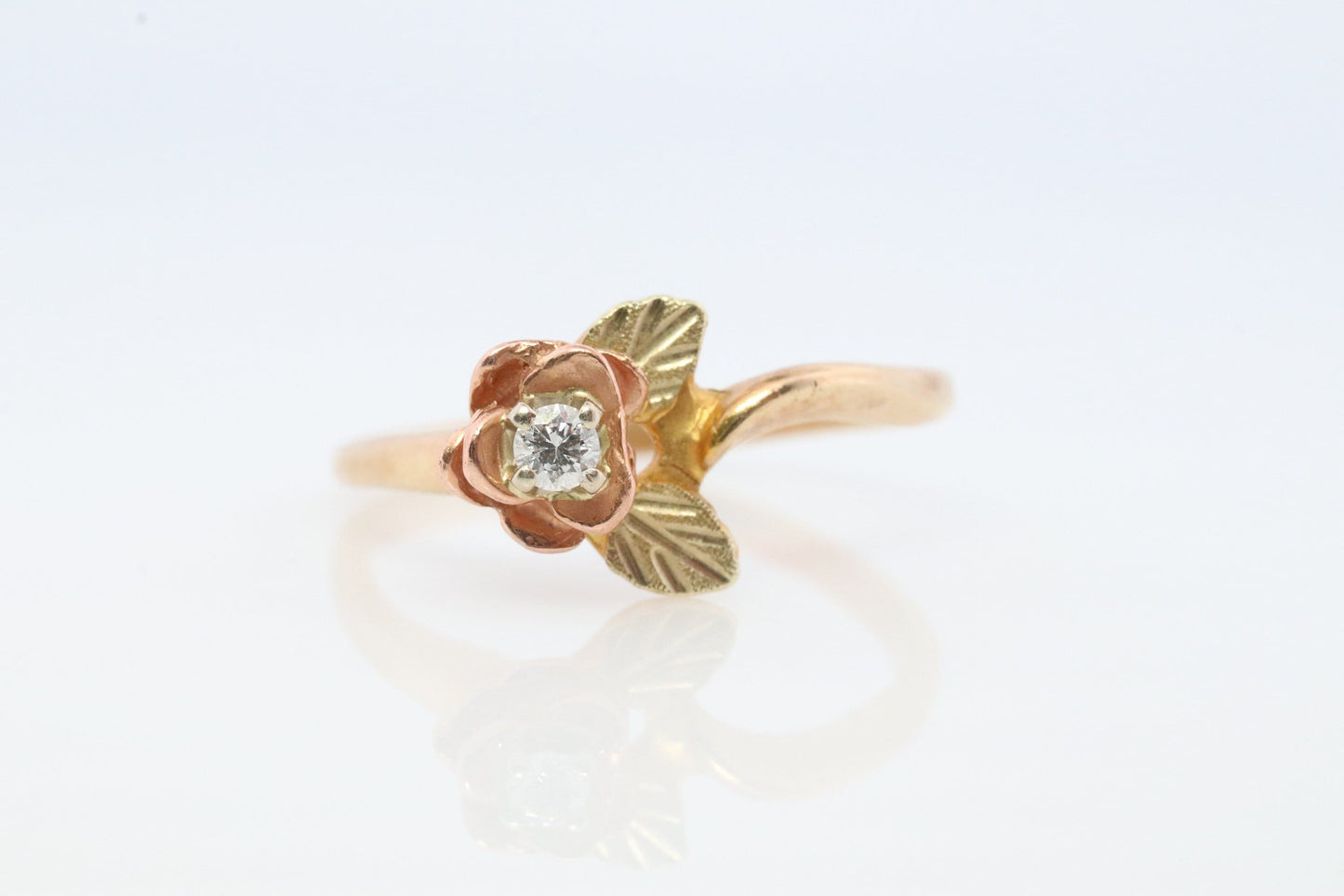 Black Hills Gold Ring. Diamond Ring. 10k Multi-Tone Gold. Dainty Black Hills Gold Design with diamond. Solitaire diamond Band
