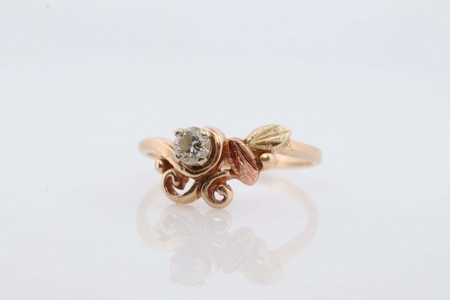 Black Hills Gold Ring. Diamond Ring. 10k Multi-Tone Gold. Dainty Black Hills Gold Design with diamond. Solitaire diamond Band