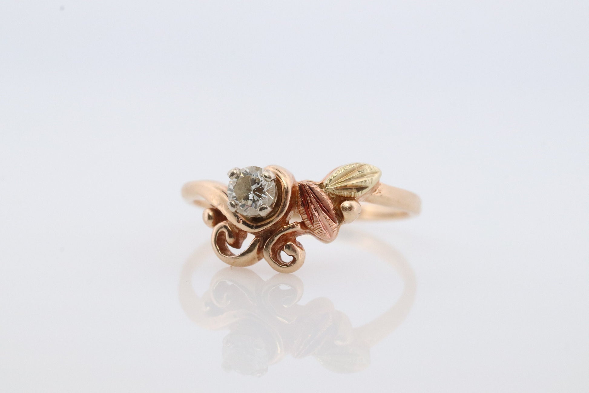 Black Hills Gold Ring. Diamond Ring. 10k Multi-Tone Gold. Dainty Black Hills Gold Design with diamond. Solitaire diamond Band