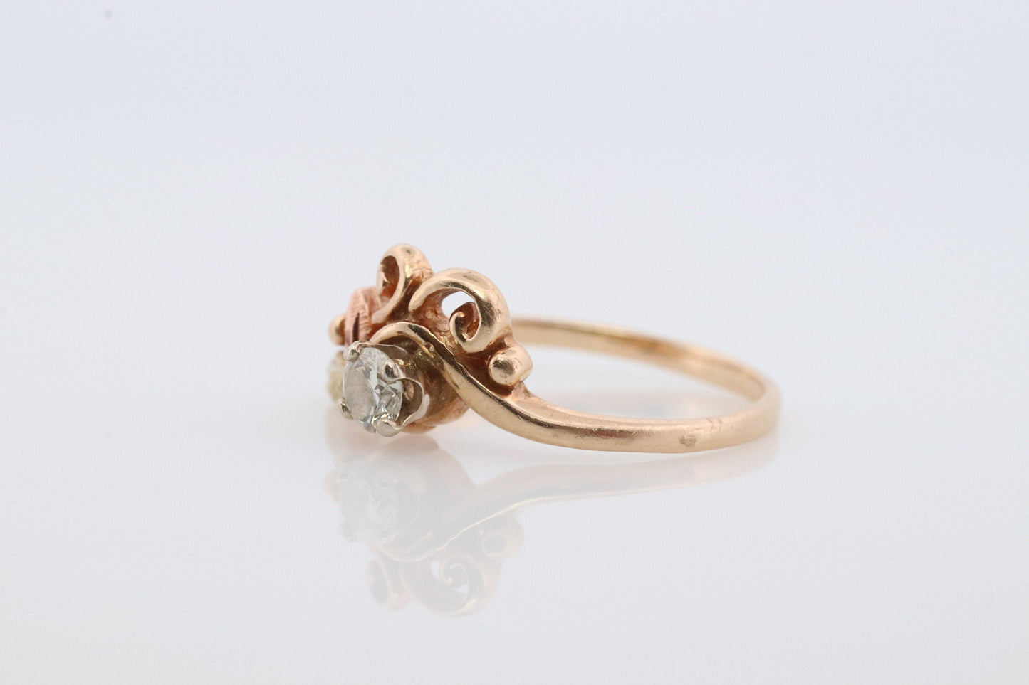 Black Hills Gold Ring. Diamond Ring. 10k Multi-Tone Gold. Dainty Black Hills Gold Design with diamond. Solitaire diamond Band