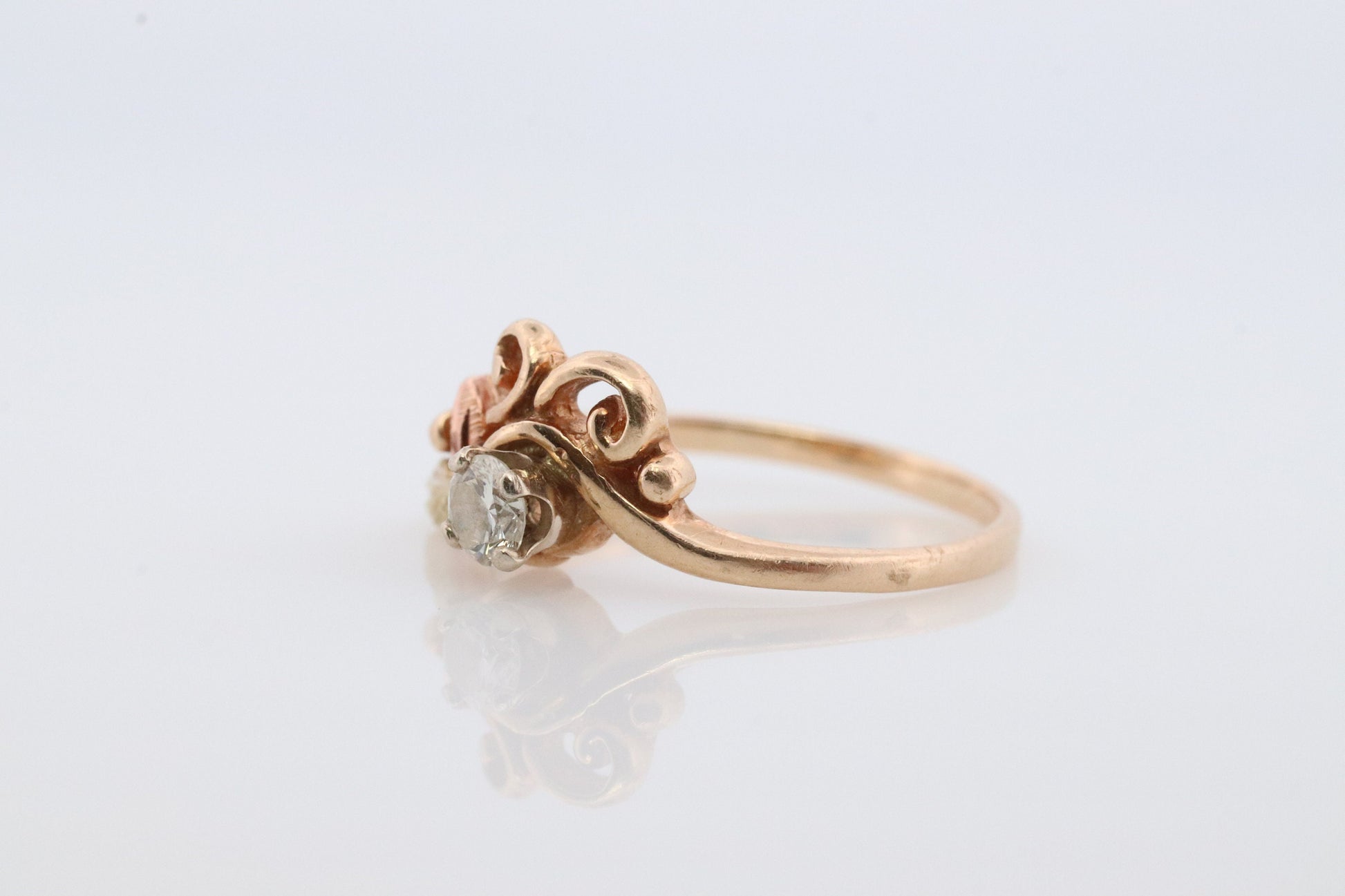 Black Hills Gold Ring. Diamond Ring. 10k Multi-Tone Gold. Dainty Black Hills Gold Design with diamond. Solitaire diamond Band
