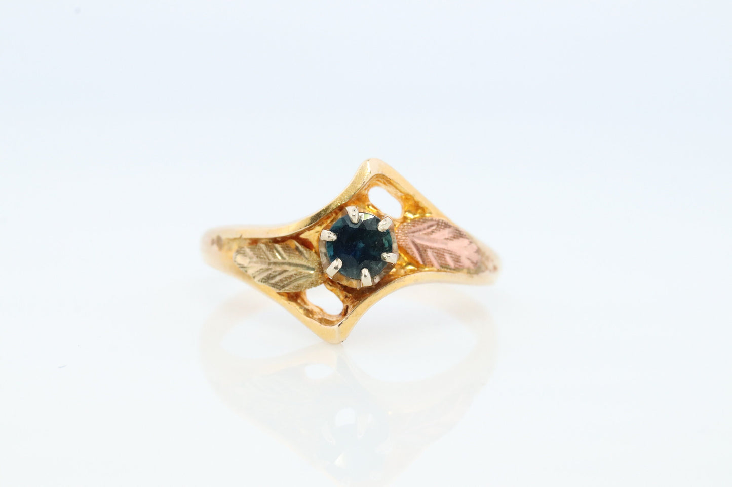 Black Hills Gold Ring. Sapphire Bypass band. Round Blue Sapphire 10k Multi-Tone Black Hills Gold Statement Ring.