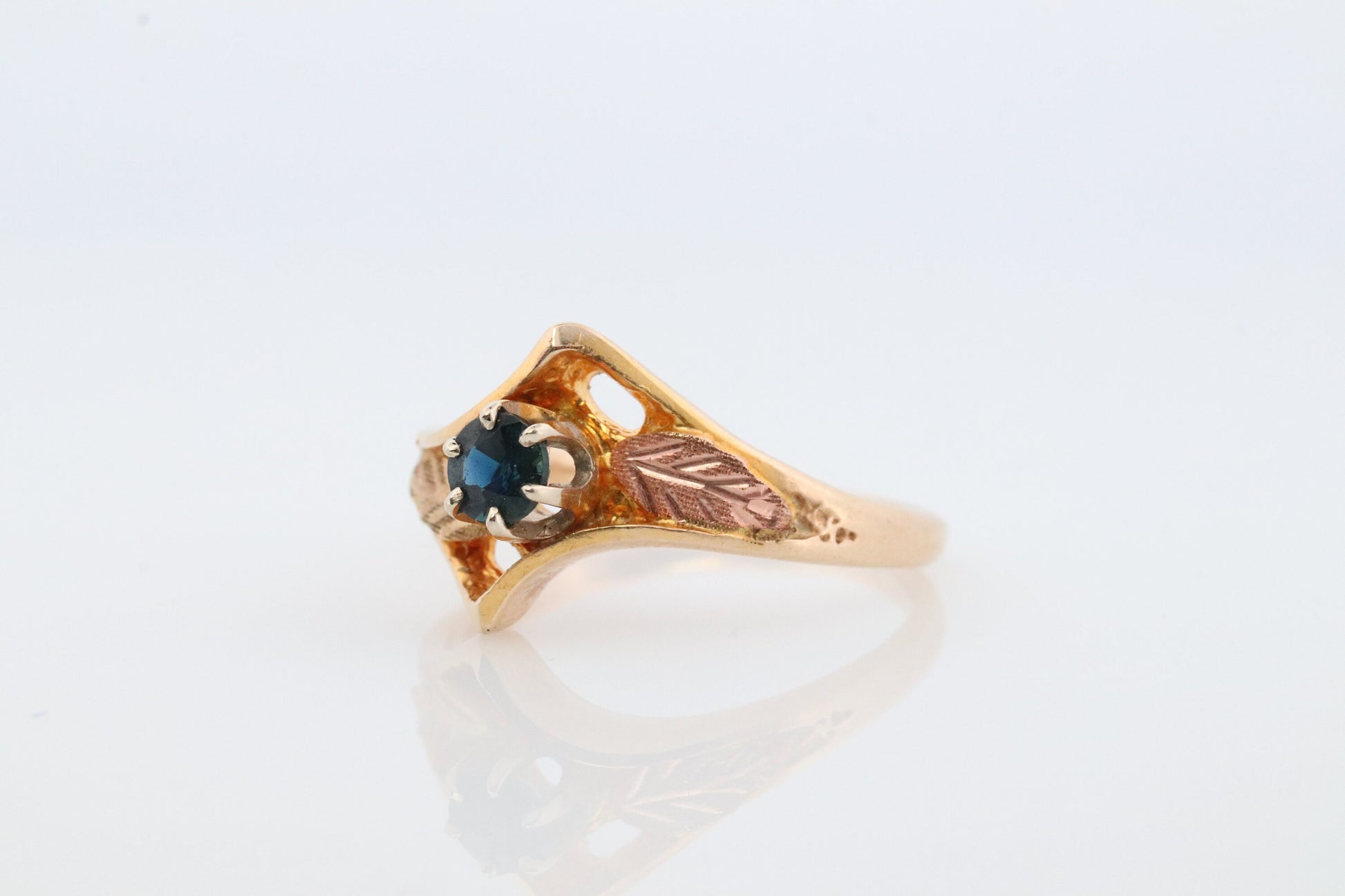 Black Hills Gold Ring. Sapphire Bypass band. Round Blue Sapphire 10k Multi-Tone Black Hills Gold Statement Ring.