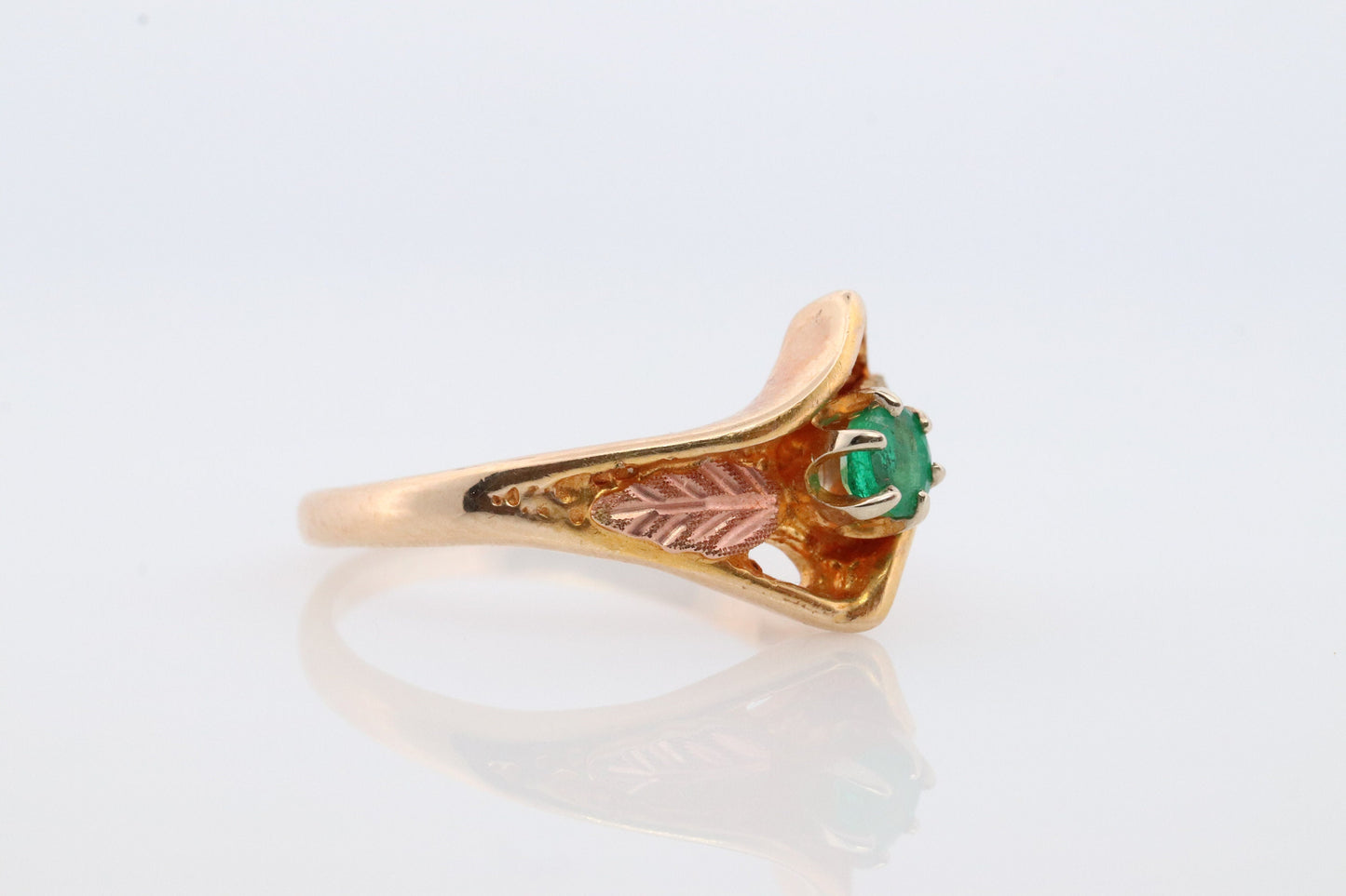Black Hills Gold Ring. 10k Multi-Tone Emerald Black Hills Gold Statement Ring. Green Genuine Emerald Black Hills band.