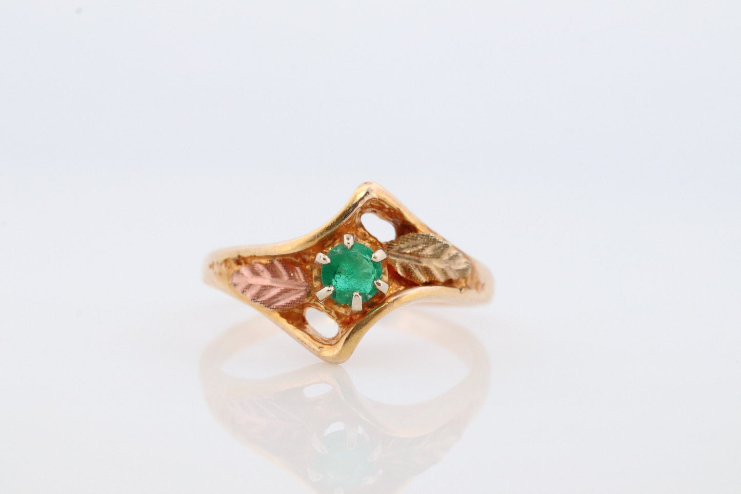 Black Hills Gold Ring. 10k Multi-Tone Emerald Black Hills Gold Statement Ring. Green Genuine Emerald Black Hills band.