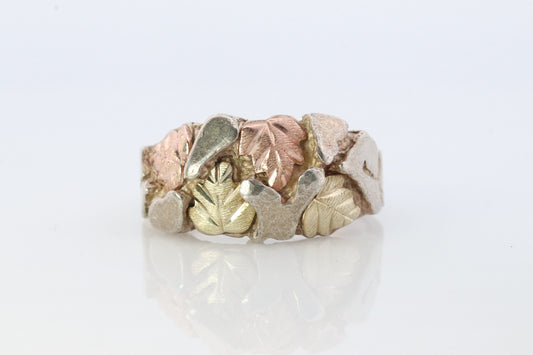 Black Hills Gold Sterling Silver Band. Size 10.5. 10k 12k Sterling Silver Black Hills Gold Inlays ring. Rugged Gold Nugget band.