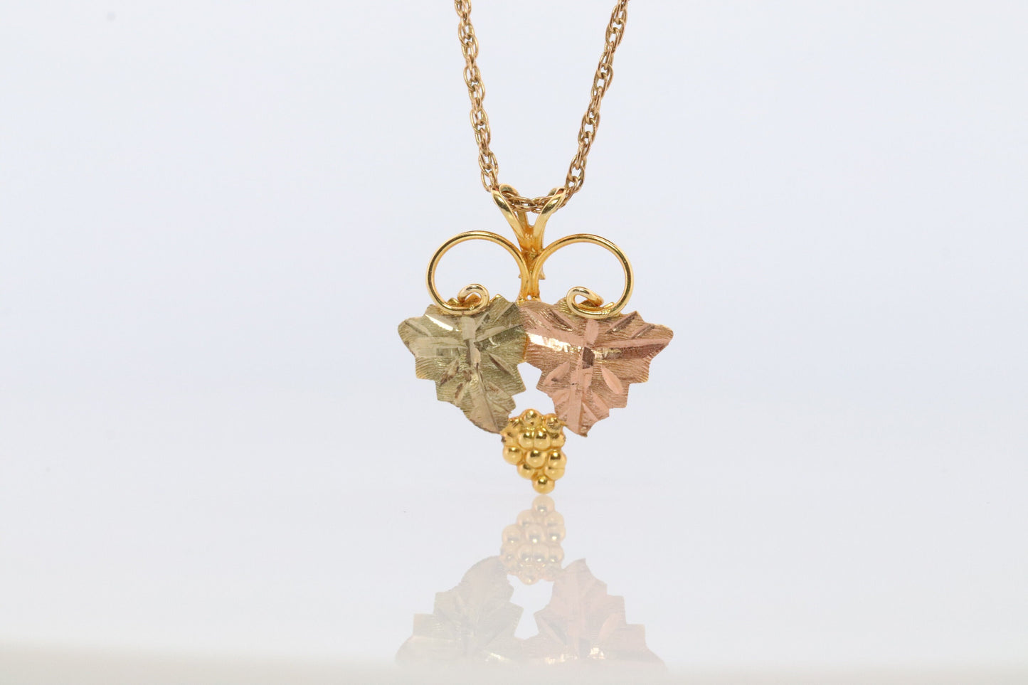 Black Hills Gold Pendant Necklace. 10k 12k Black Hills Gold Grape Leaves Pendant.