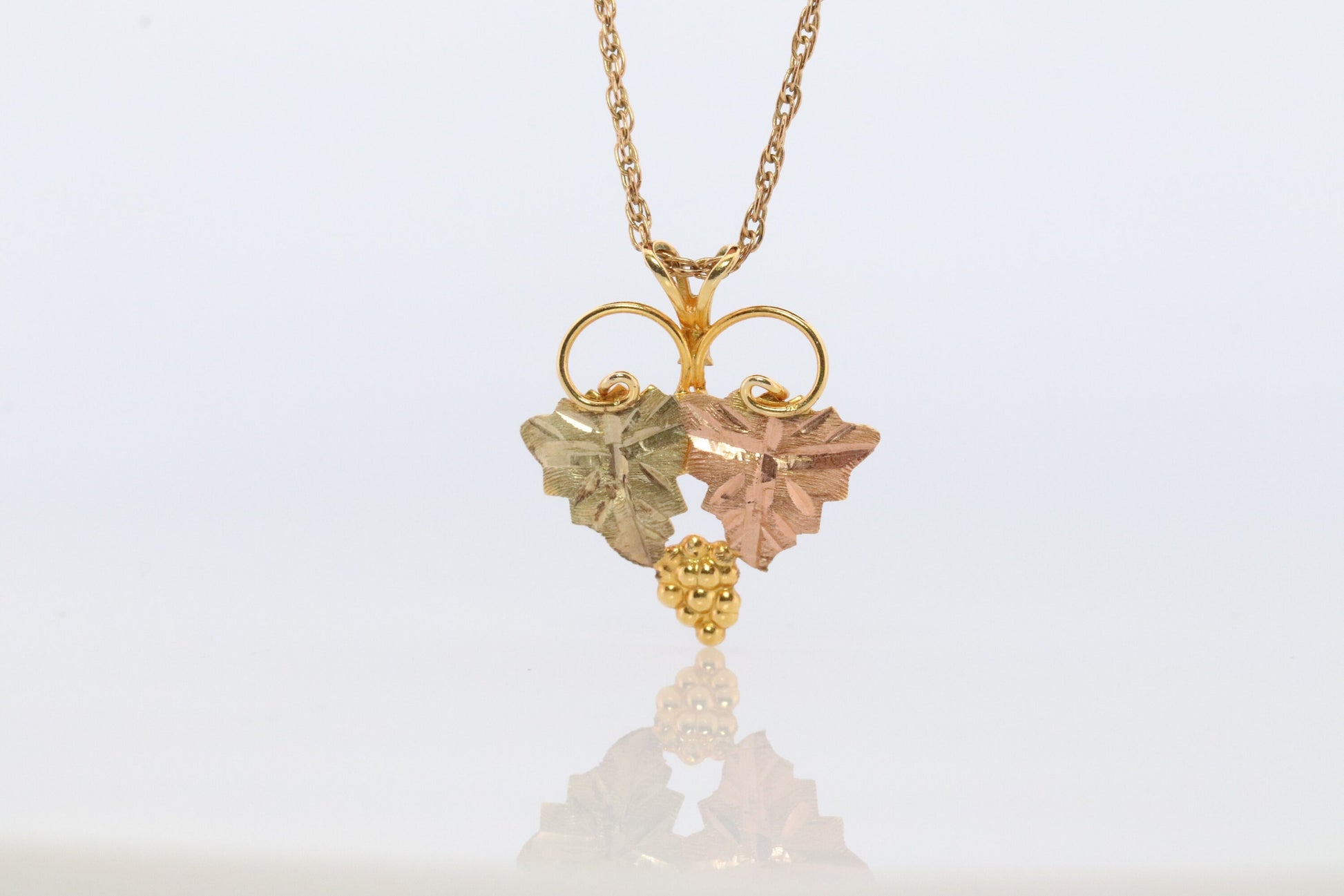 Black Hills Gold Pendant Necklace. 10k 12k Black Hills Gold Grape Leaves Pendant.