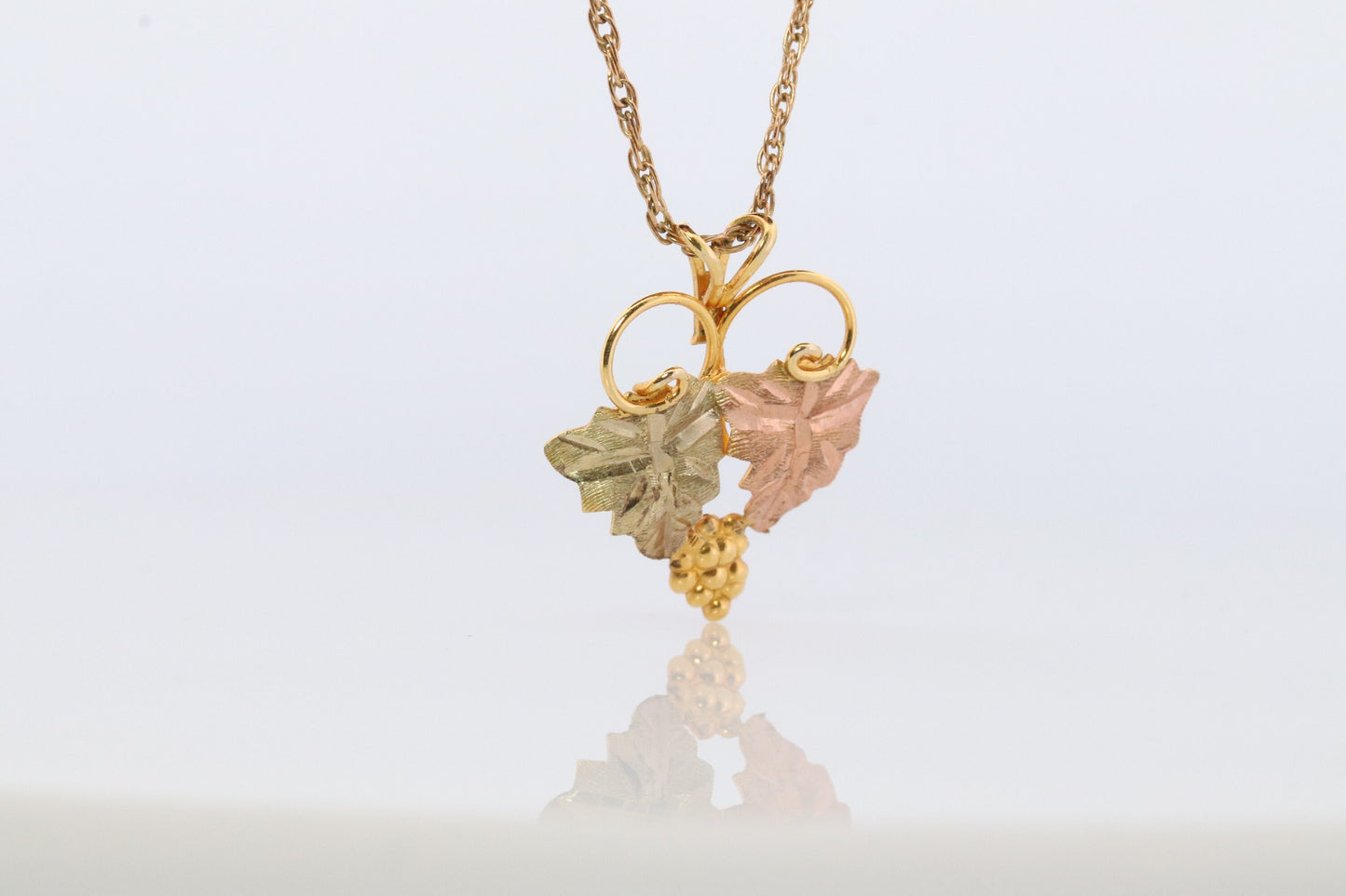 Black Hills Gold Pendant Necklace. 10k 12k Black Hills Gold Grape Leaves Pendant.