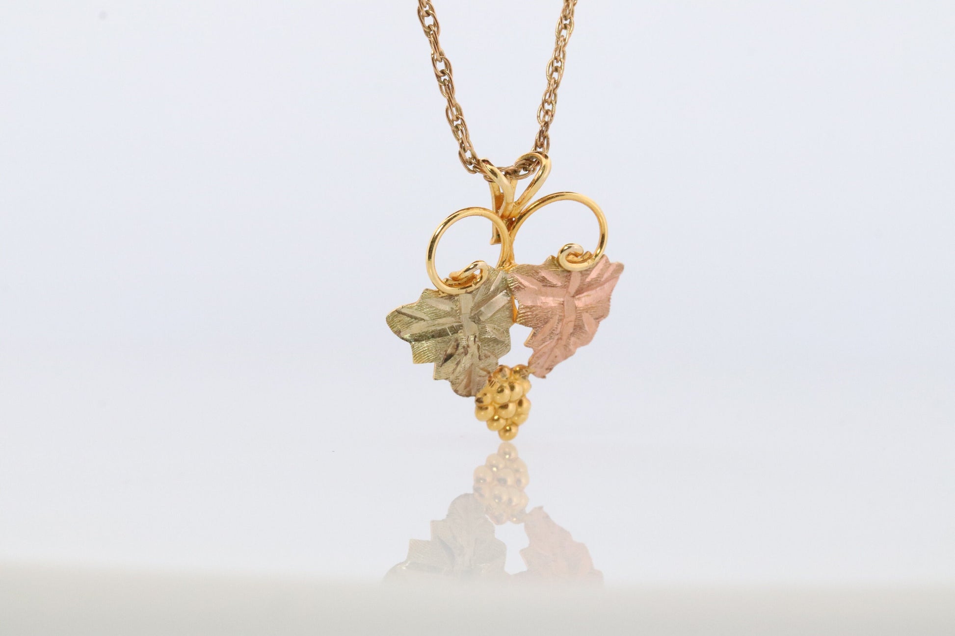 Black Hills Gold Pendant Necklace. 10k 12k Black Hills Gold Grape Leaves Pendant.