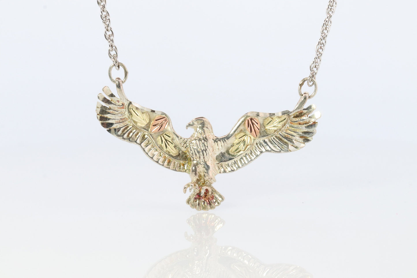Black Hills Gold EAGLE Necklace. Heavy Vintage Sterling Silver and 12k/10k Pendant and Necklace made by Black Hills Gold.