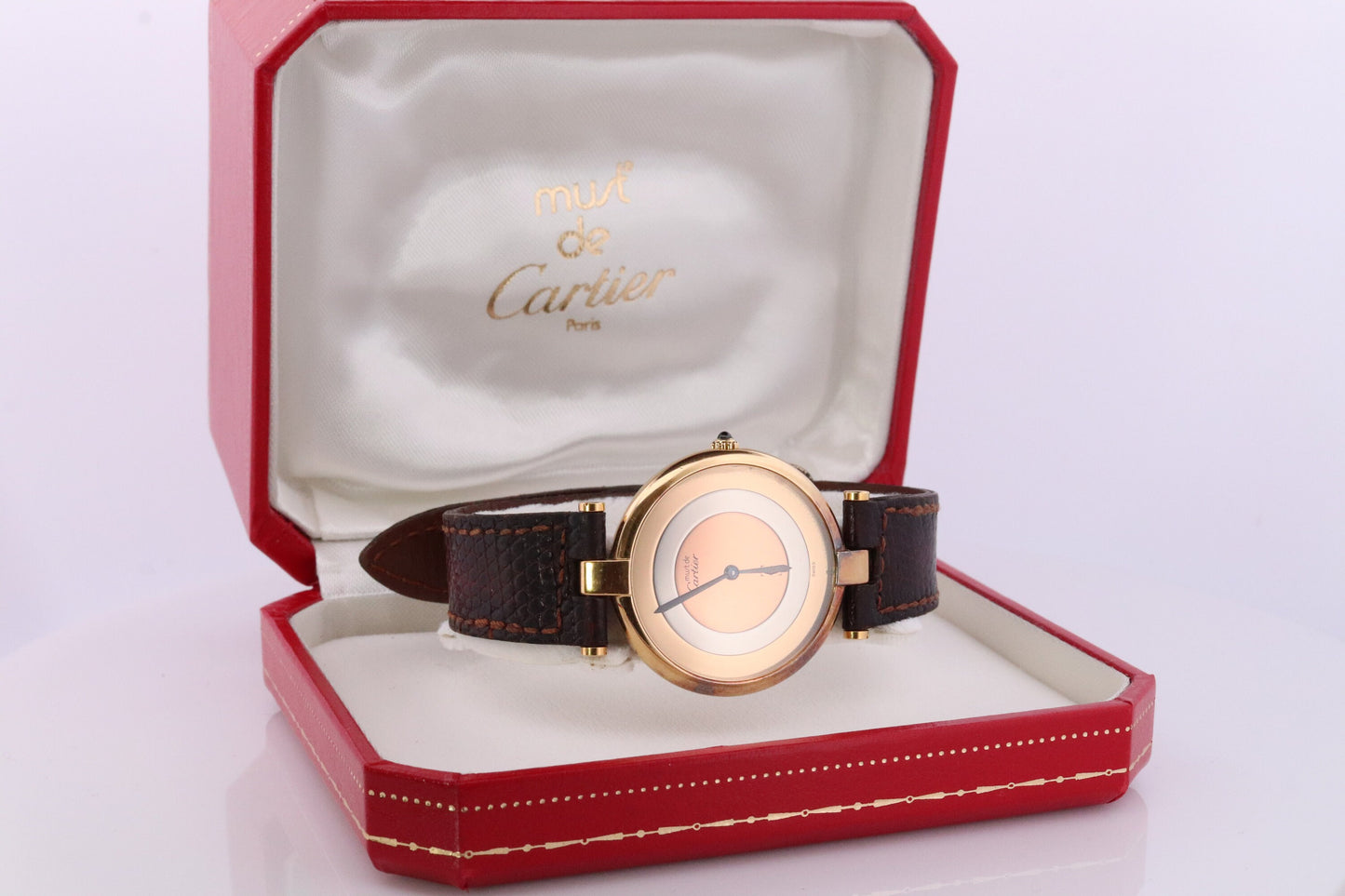 Vintage Must de Cartier Large Vendome Trinity Watch. ARGENT Cartier 925 Vermeil Quartz Ardent ROUND Swiss Made. Triple, Three tone Cartier.