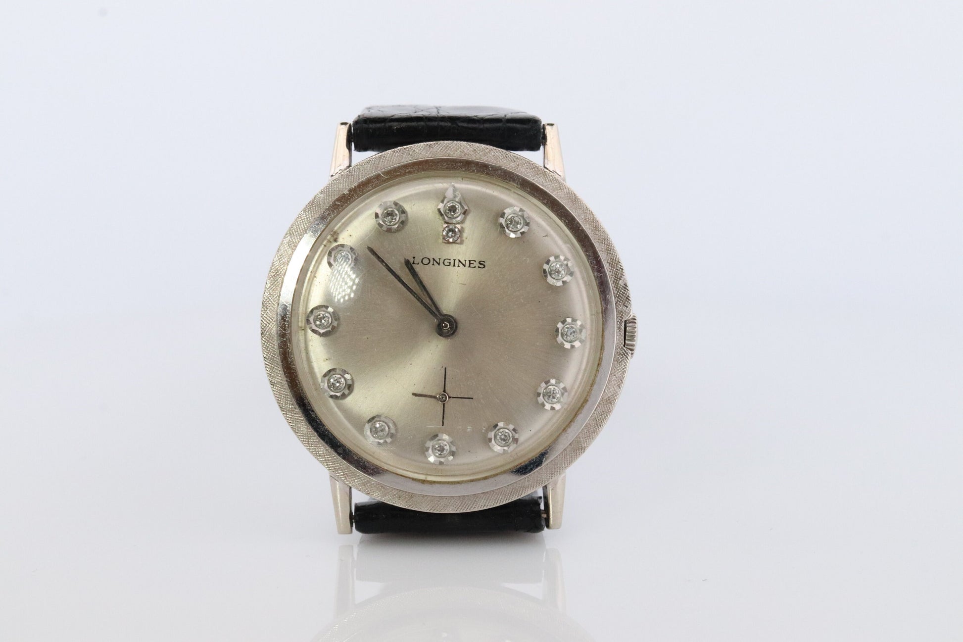 LONGINES WATCH. 14k Longines Diamond Mens Watch with 13 diamond Face. 1950s-1960s Manual Watch.