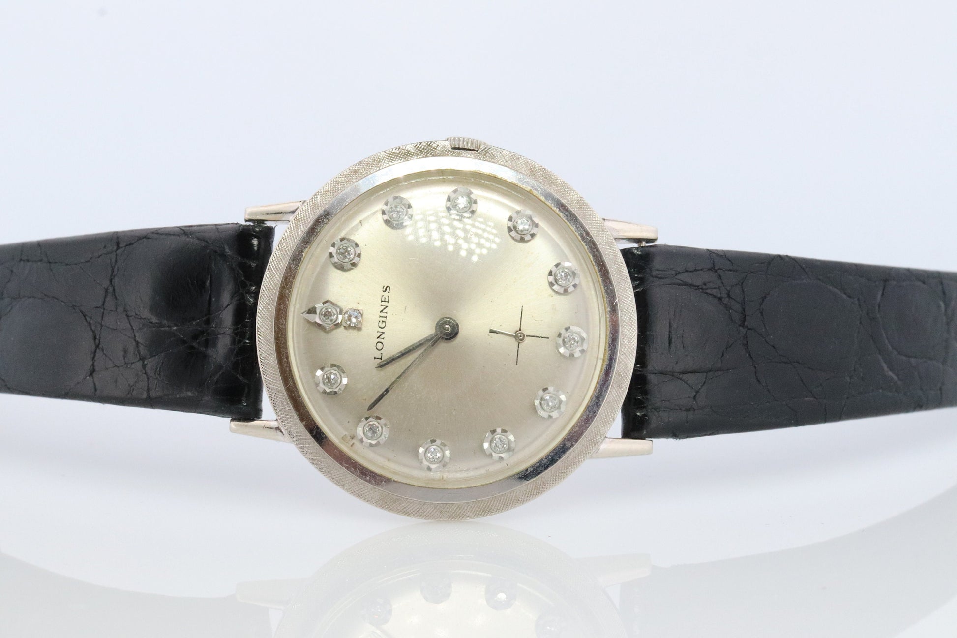 LONGINES WATCH. 14k Longines Diamond Mens Watch with 13 diamond Face. 1950s-1960s Manual Watch.