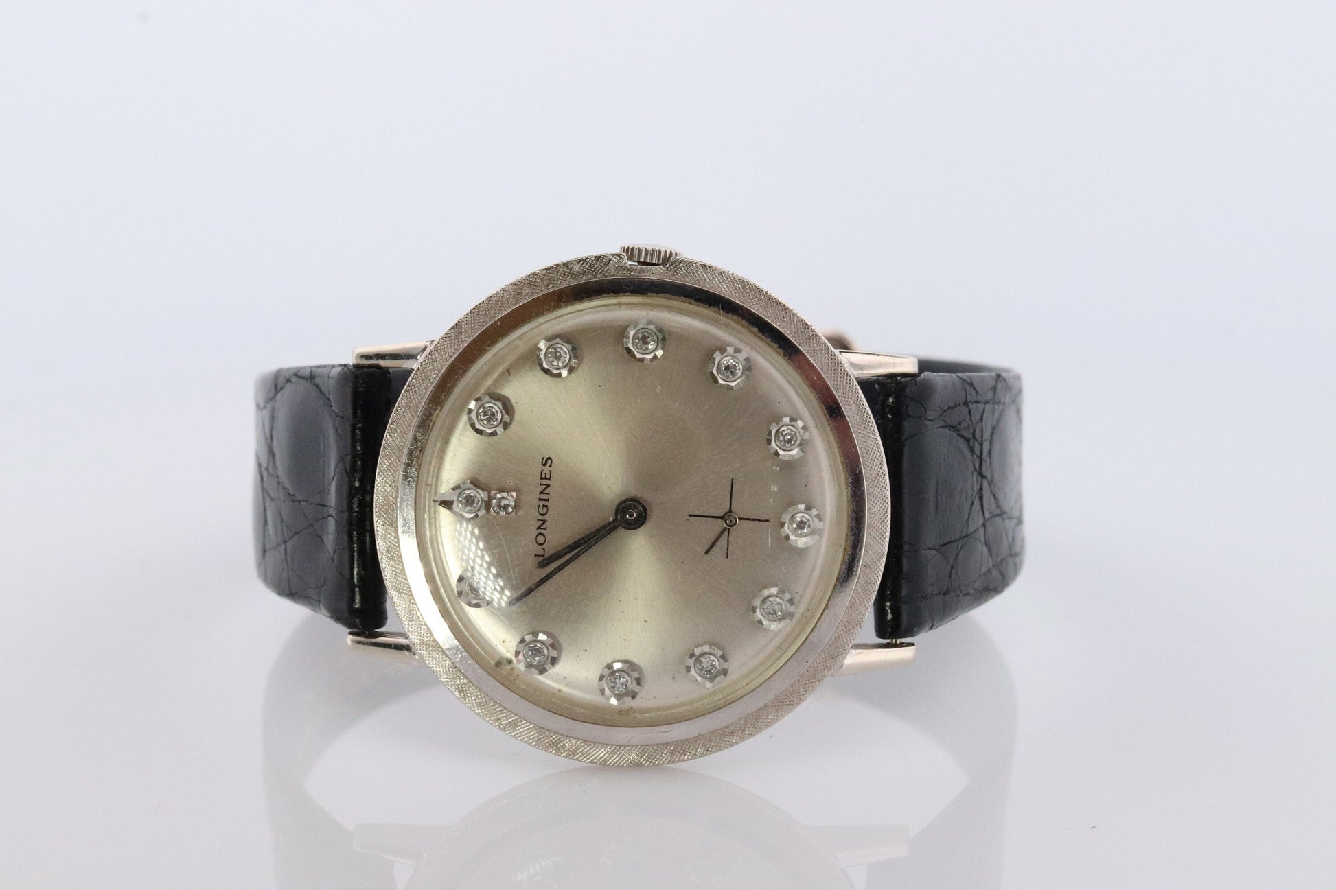 LONGINES WATCH. 14k Longines Diamond Mens Watch with 13 diamond Face. 1950s-1960s Manual Watch.