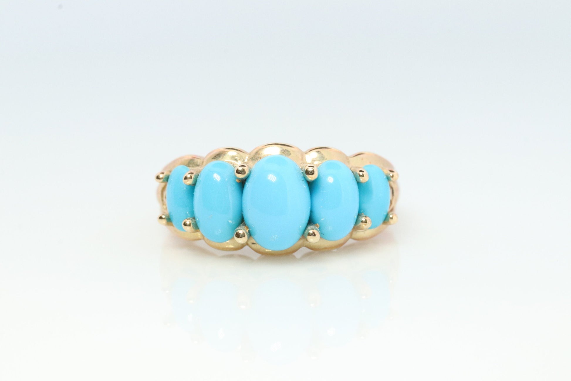 10k Oval Turquoise Cabochon Ring. 10k Aquamarine Turquoise Cluster Band.