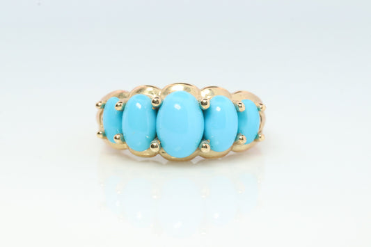10k Oval Turquoise Cabochon Ring. 10k Aquamarine Turquoise Cluster Band.