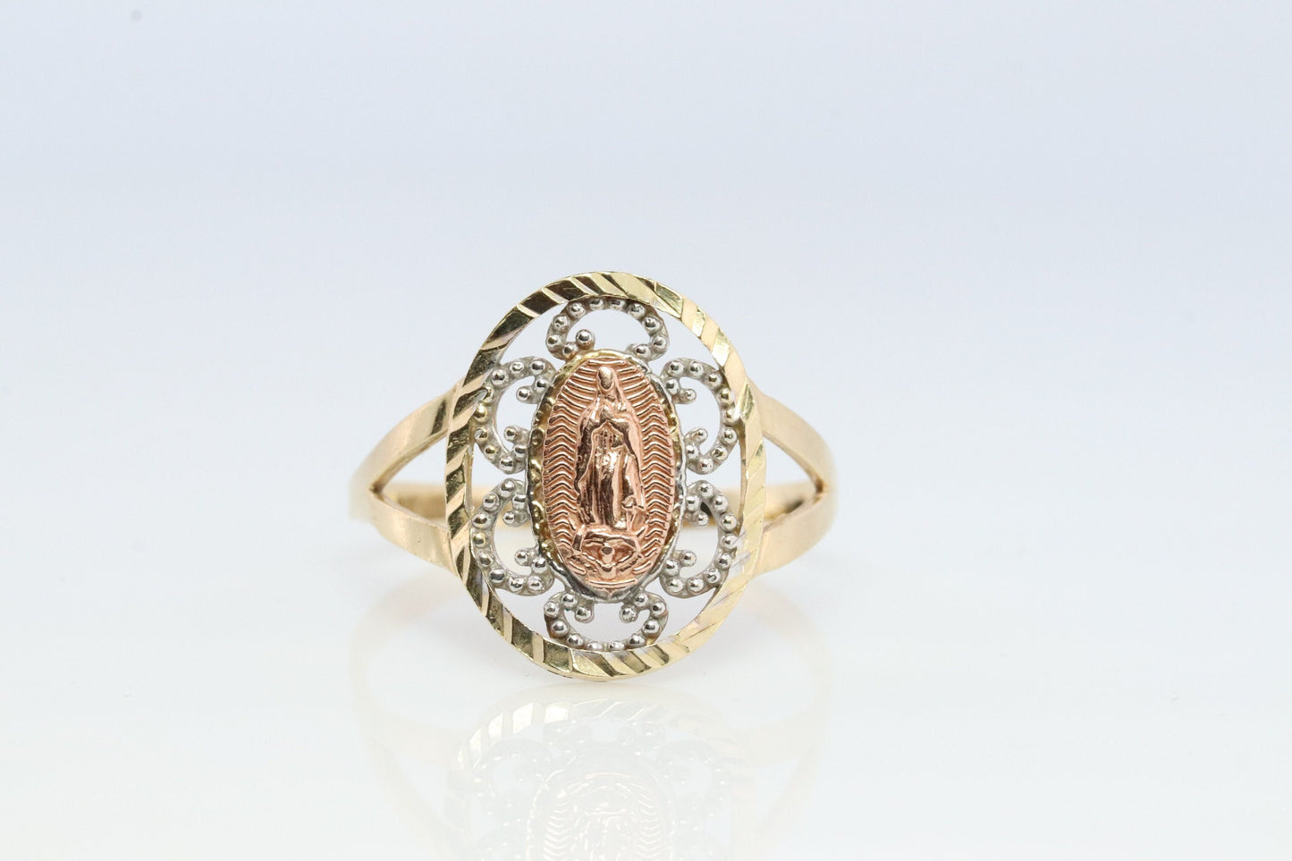 Vintage 14k Yellow Gold Pendant. Marian Cross Band. Madonna Pendant. VIRGIN Mary Ring. Mother Medallion Signet ring. Open scroll.
