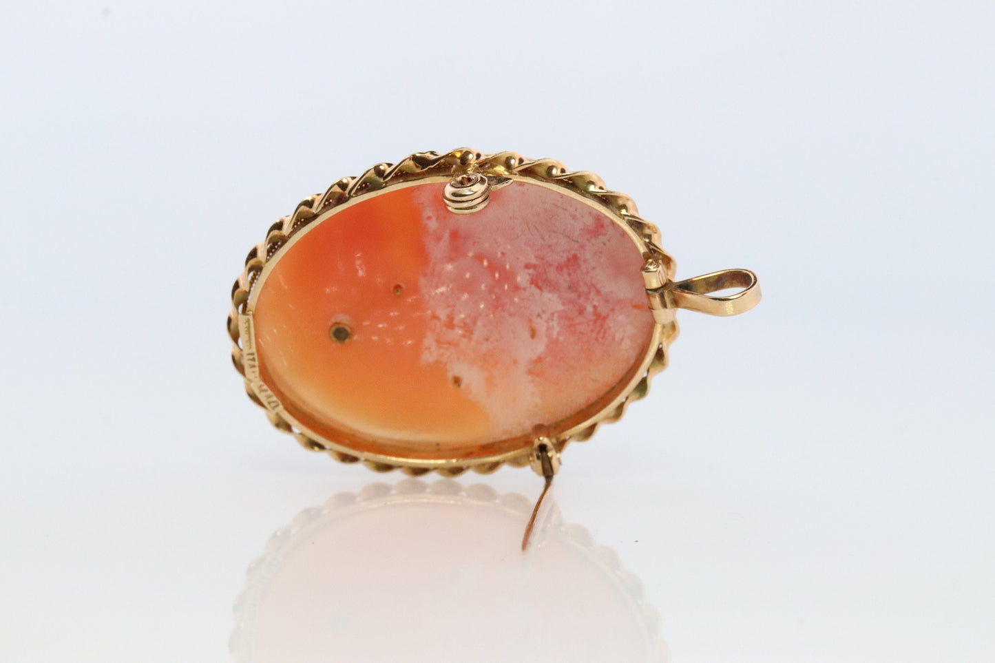14k Yellow Gold Cameo w/ Diamond, Vintage Filigree Carved Shell Brooch Pin or Pendant. Carved Cameo Shell Pendant and Brooch.