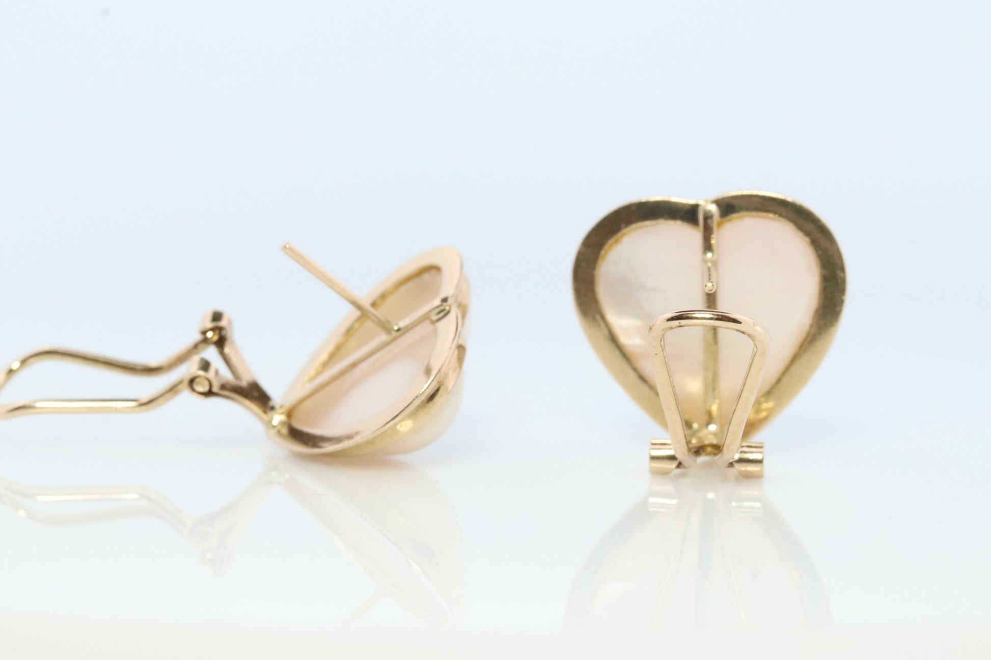 14k Large MABE Pearl Earrings Diamond Omega earrings. Omega Back Heart Round Mabe Pearl Earrings