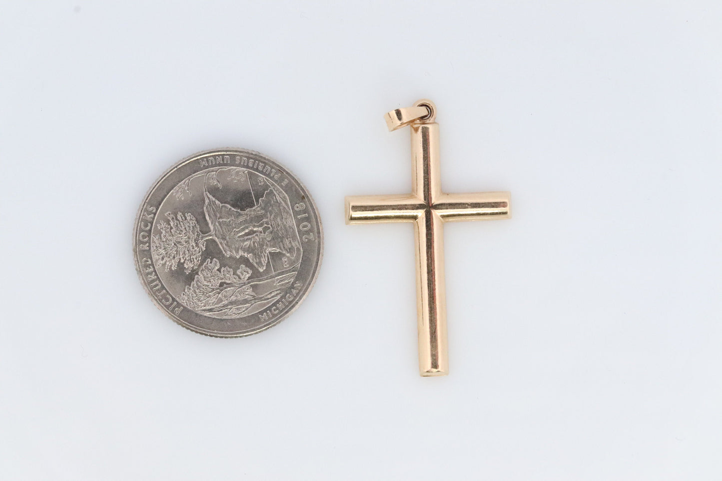14k Cross. Simple Bar Crucifix 14k Gold Pendant. Yellow Gold Bar Cross.