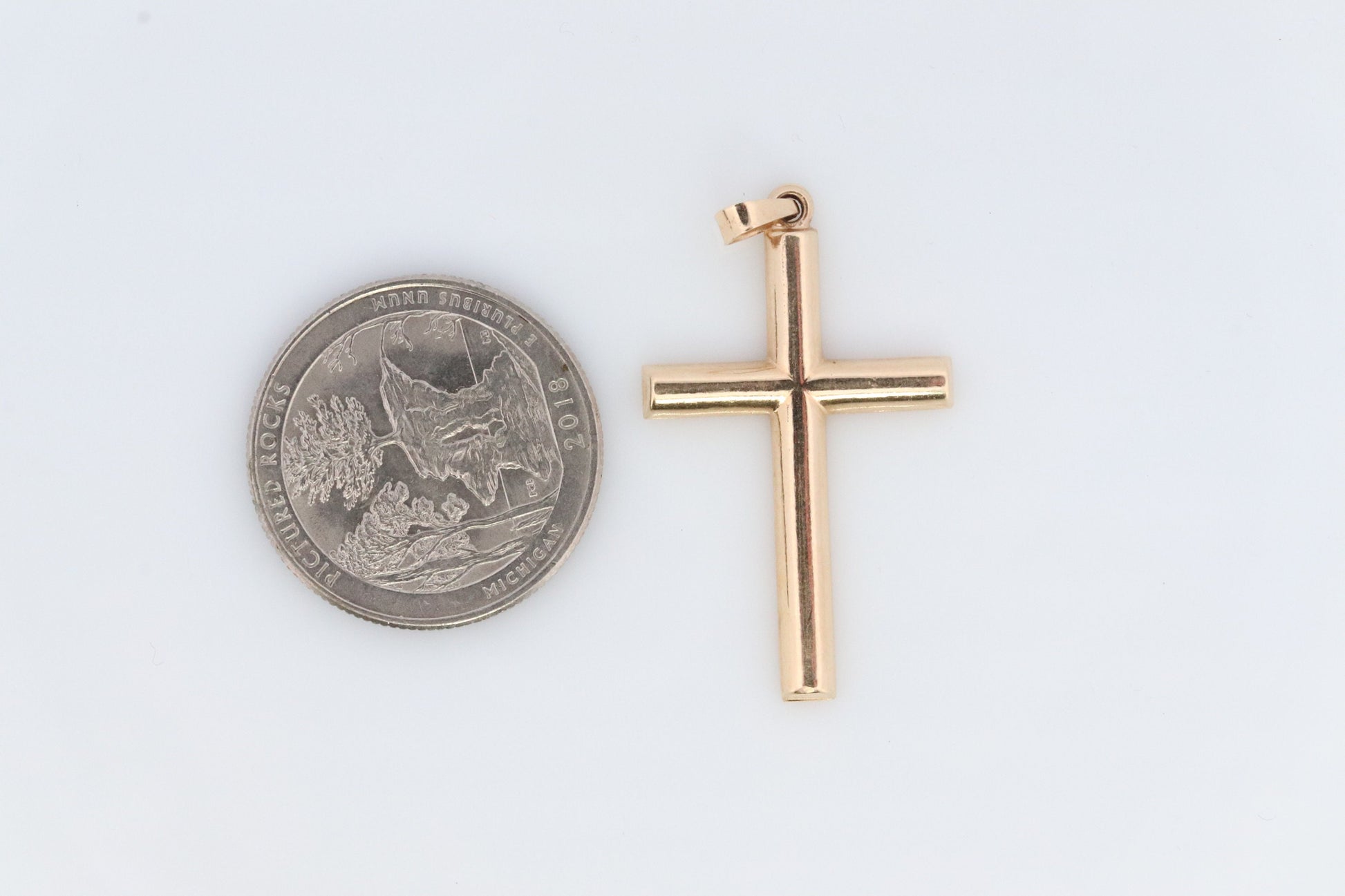 14k Cross. Simple Bar Crucifix 14k Gold Pendant. Yellow Gold Bar Cross.
