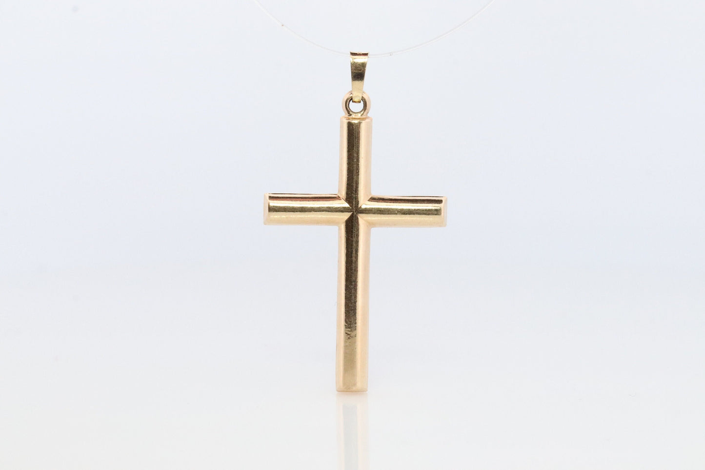14k Cross. Simple Bar Crucifix 14k Gold Pendant. Yellow Gold Bar Cross.