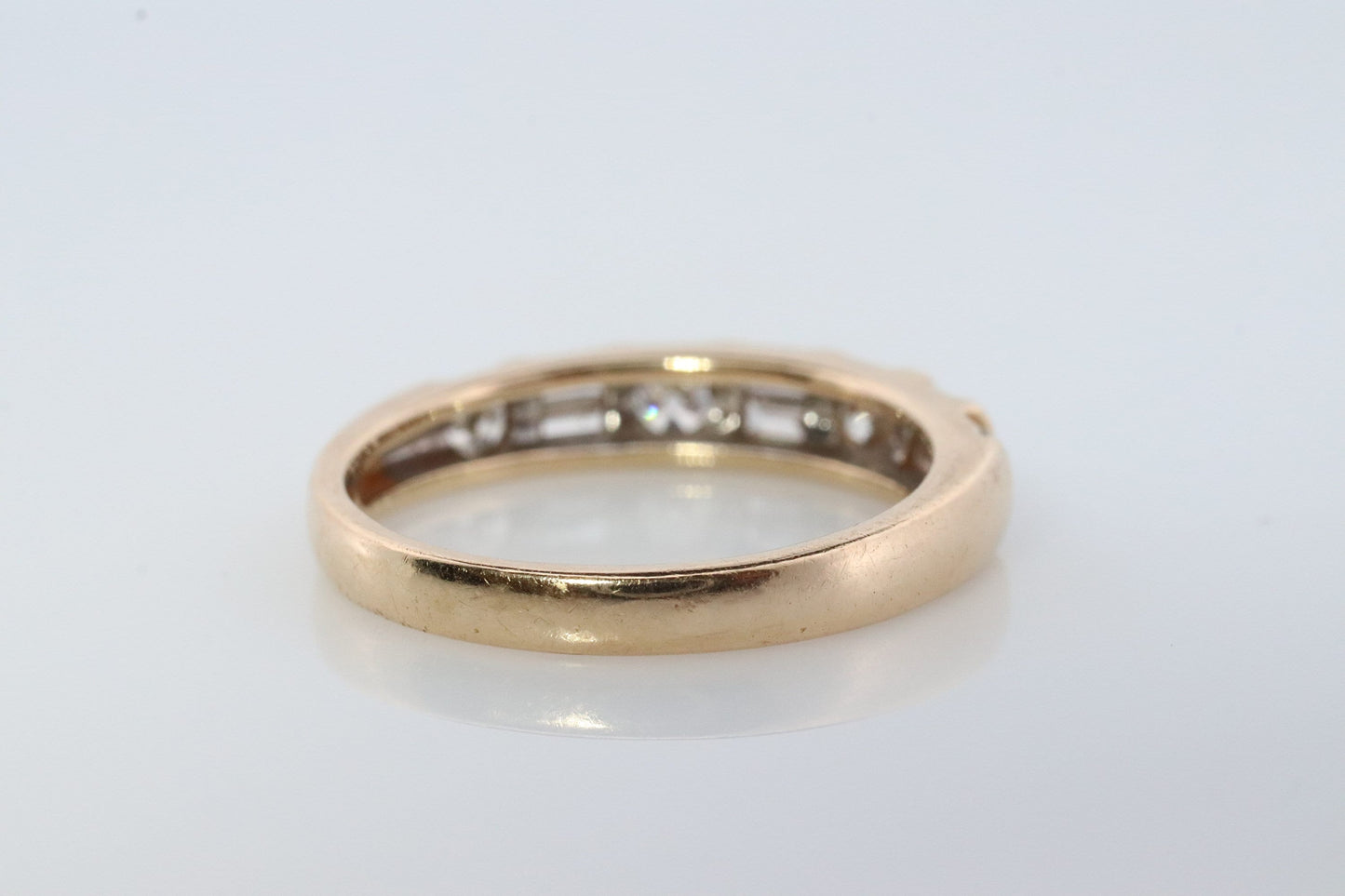 Diamond Band. 14k Yellow Gold with round and Baguette diamonds channel set cluster. 1ctw