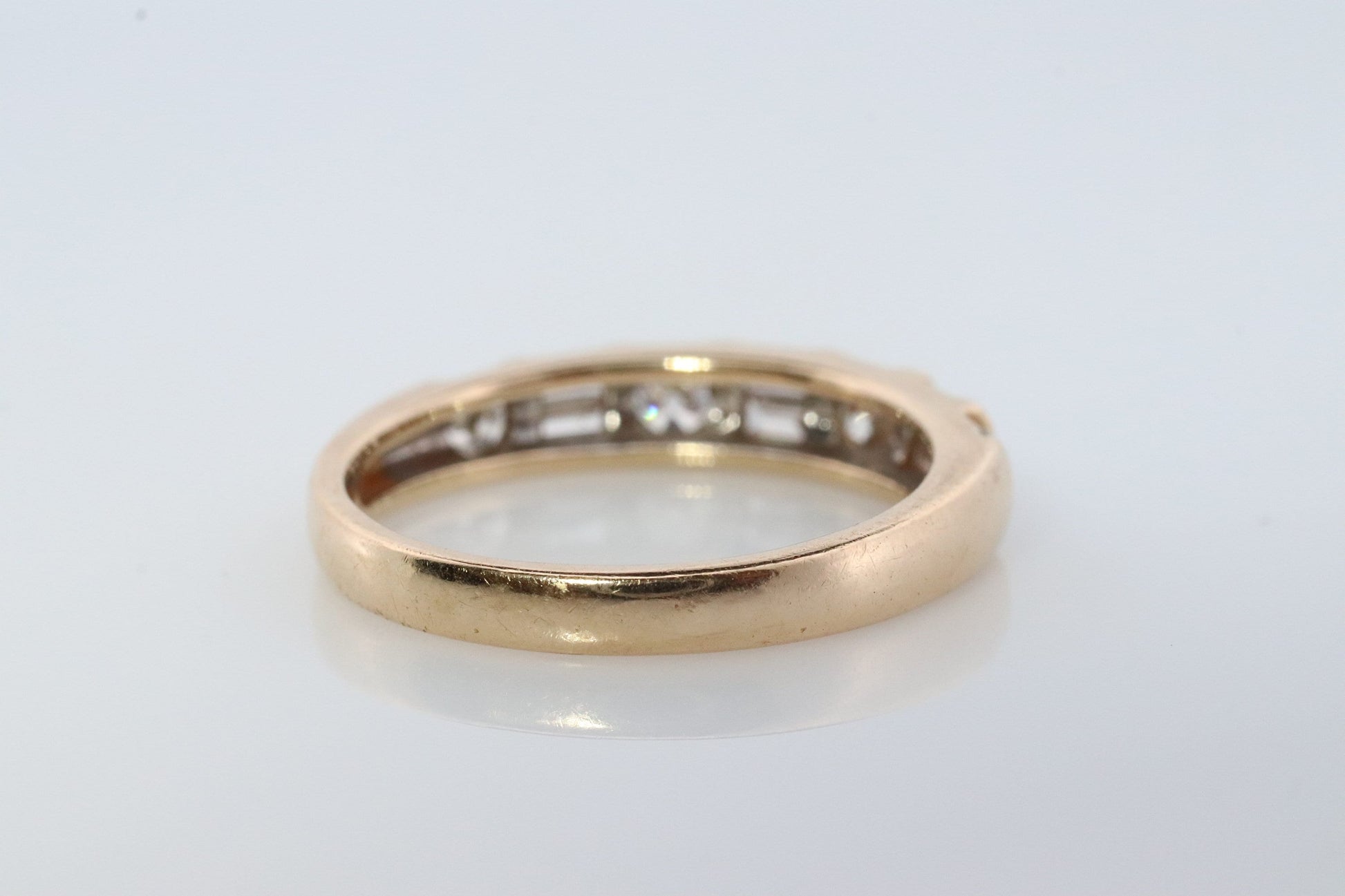 Diamond Band. 14k Yellow Gold with round and Baguette diamonds channel set cluster. 1ctw