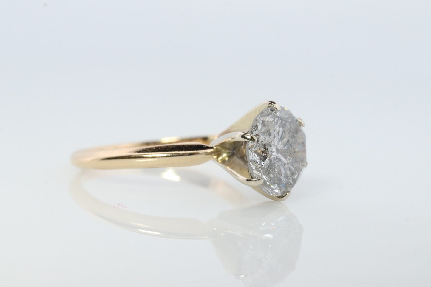 14k Round Genuine Diamond Solitaire Ring . Large 2ct Diamond Engagement Ring. Huge 2carat Natural Diamond Solitaire.