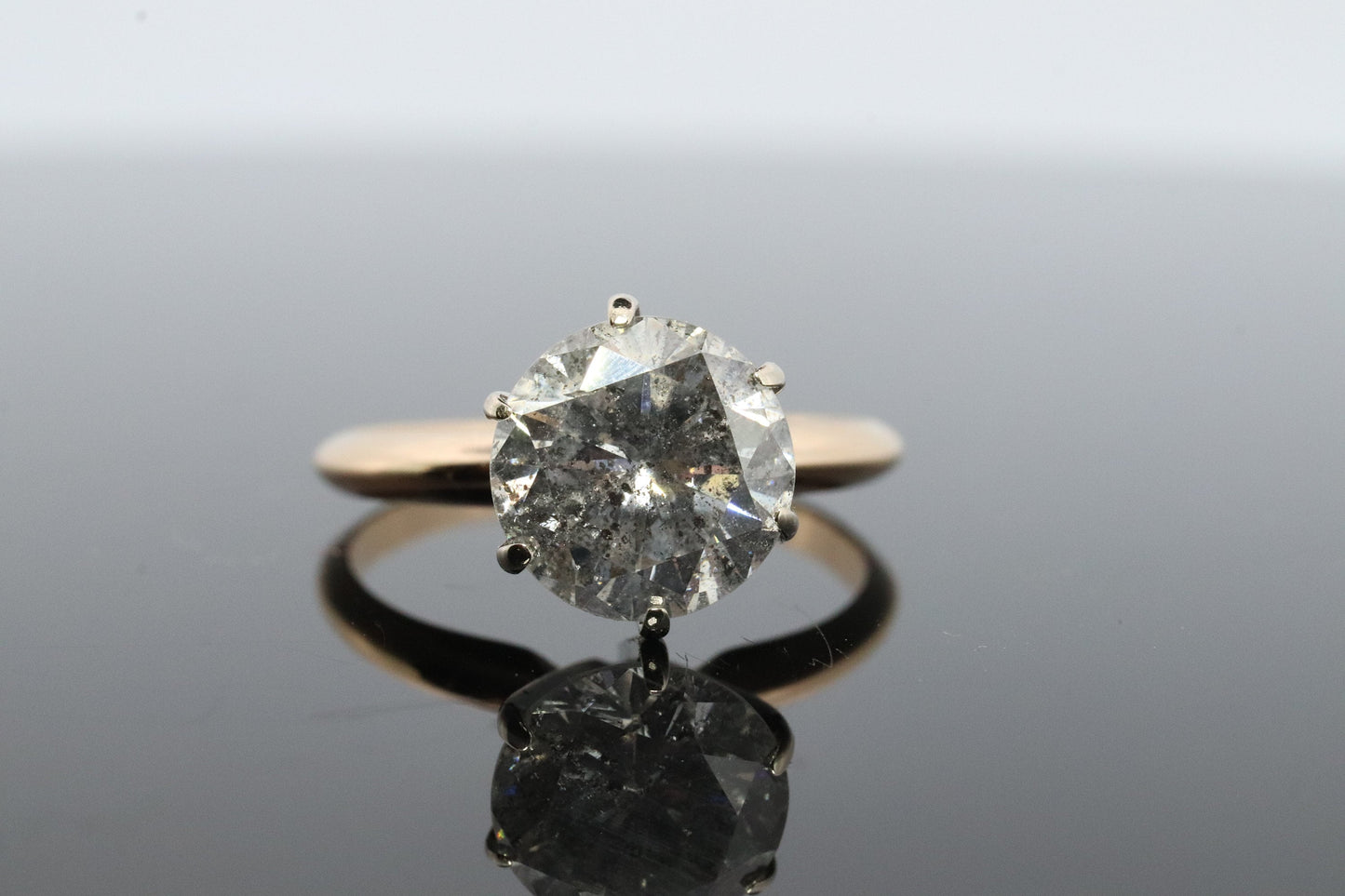 14k Round Genuine Diamond Solitaire Ring . Large 2ct Diamond Engagement Ring. Huge 2carat Natural Diamond Solitaire.