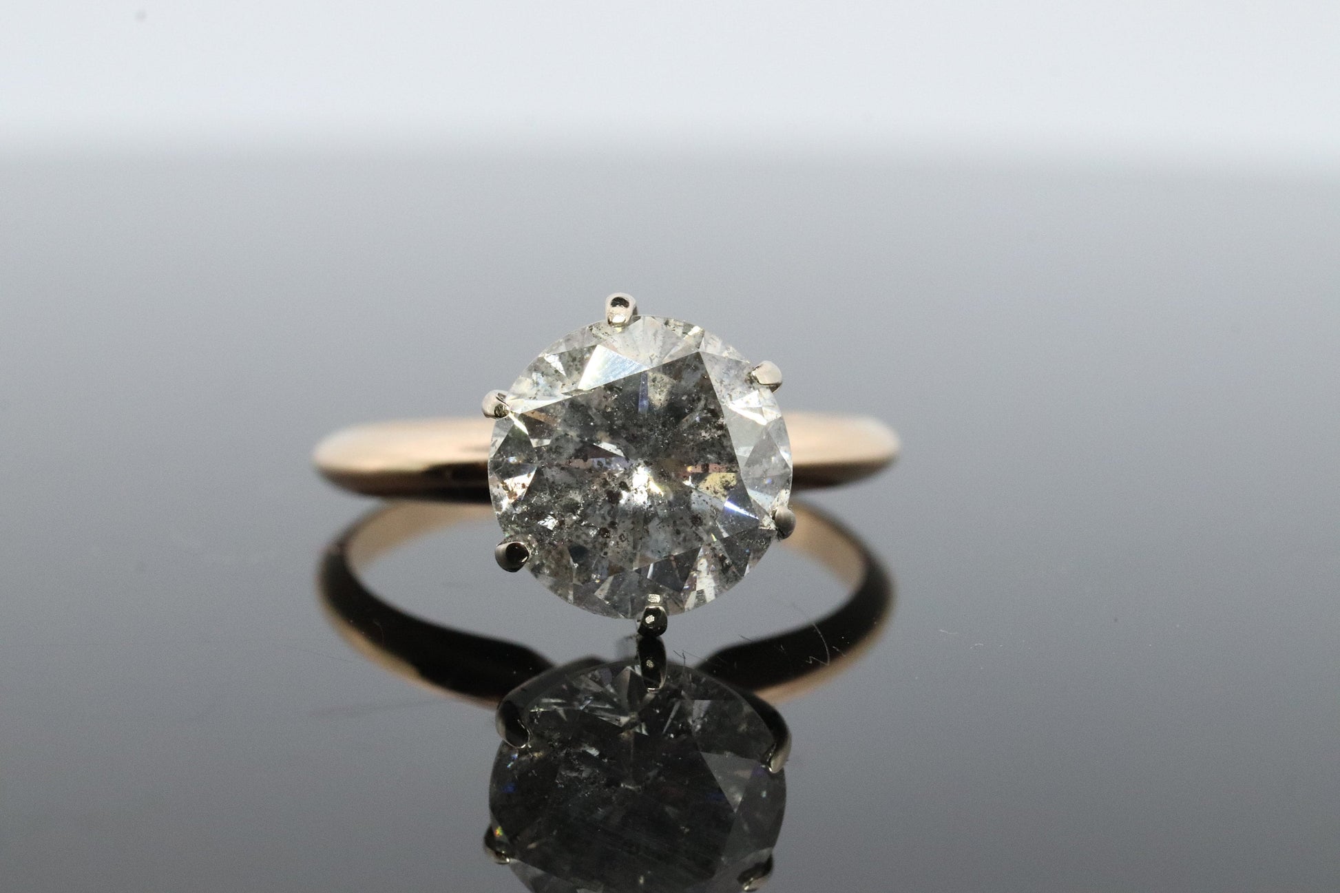 14k Round Genuine Diamond Solitaire Ring . Large 2ct Diamond Engagement Ring. Huge 2carat Natural Diamond Solitaire.