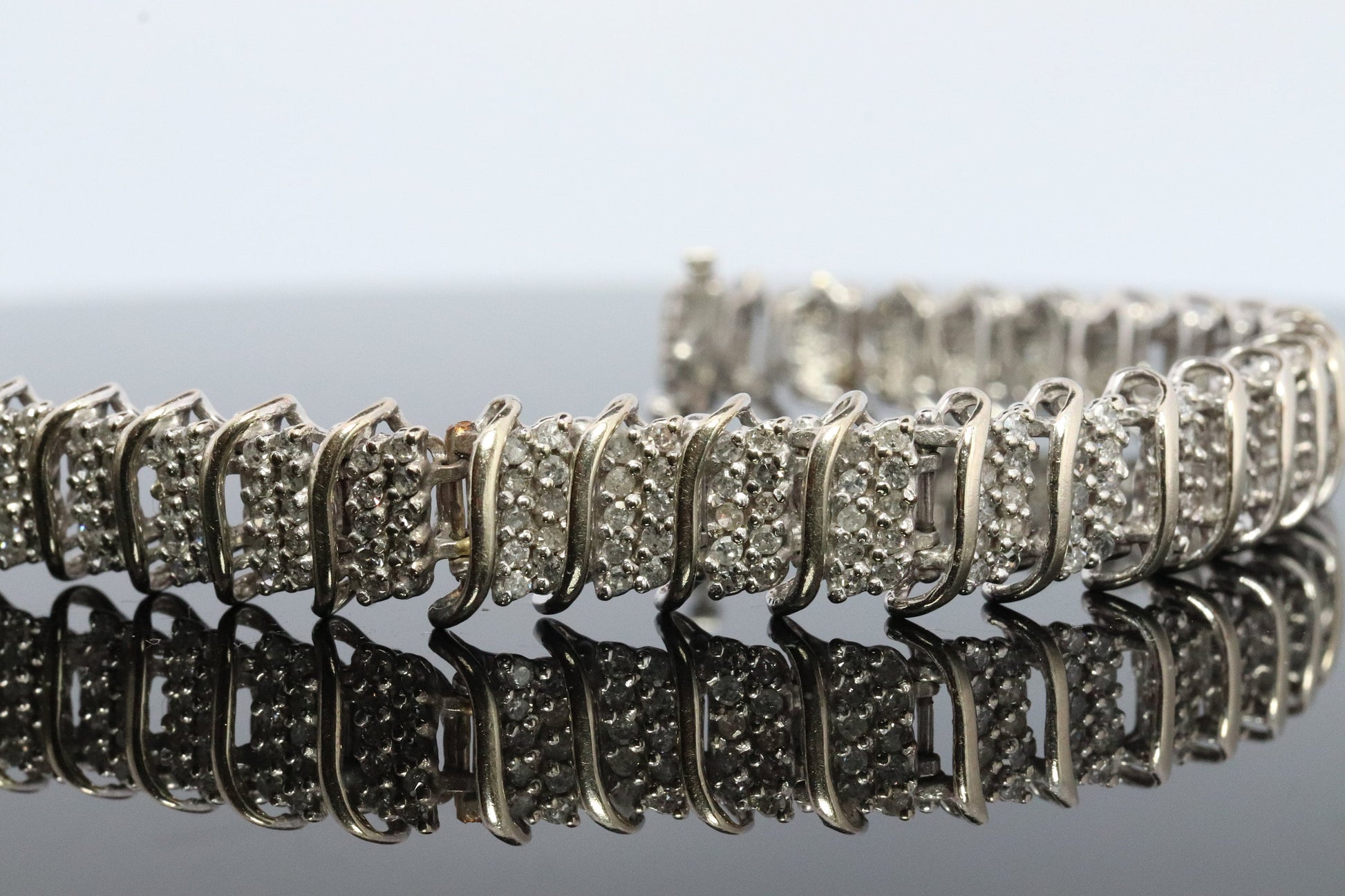 10k Diamond Tennis Bracelet. 10k S-LINK round diamond cluster Tennis bracelet. 2CTW JAFA wide tennis bracelet.
