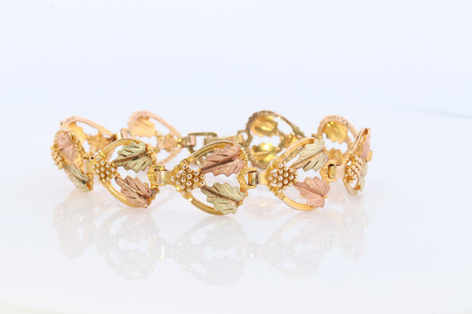 Black Hills Gold Bracelet. 10k Multi-Tone Black Hills Gold Bracelet. Heavy 10k 12k Grape Leaf Bracelet.