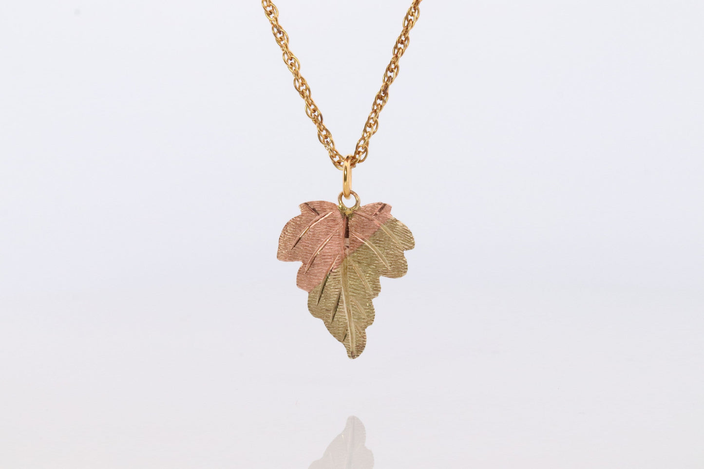 Black Hills Gold Pendant Necklace. 10k 12k Black Hills Gold Grape Leaf Pendant.