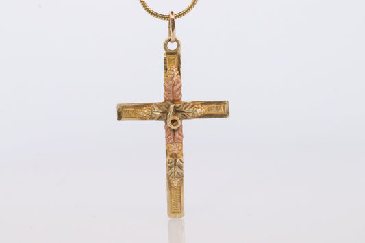 Black Hills Gold Cross Necklace. 10k multi tone Black Hills Gold Crucifix Pendant