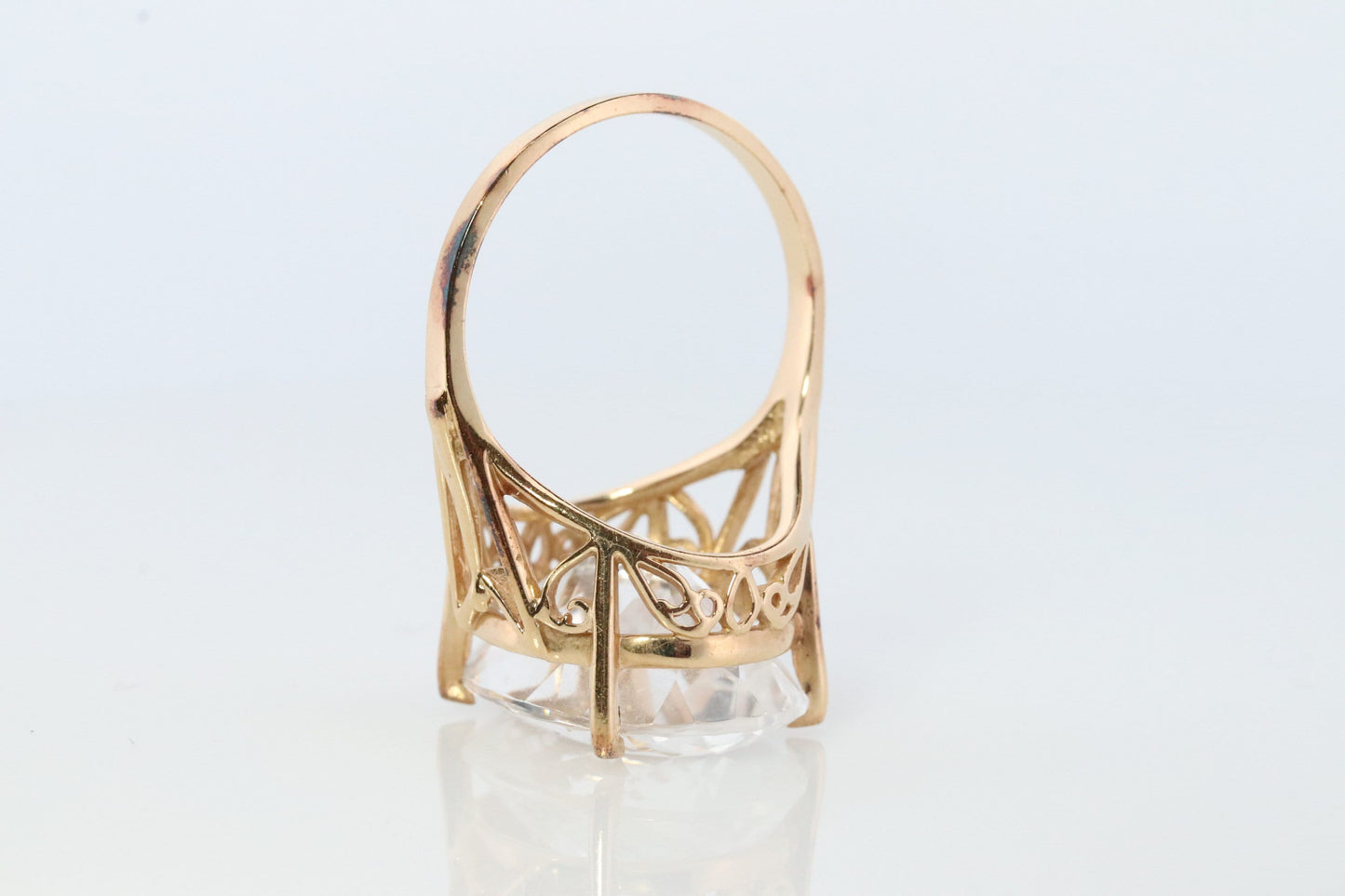 10k Gold LARGE White Topaz ring. Clyde Duneier CID Oval Topaz Solitaire. Huge Topaz Ring.