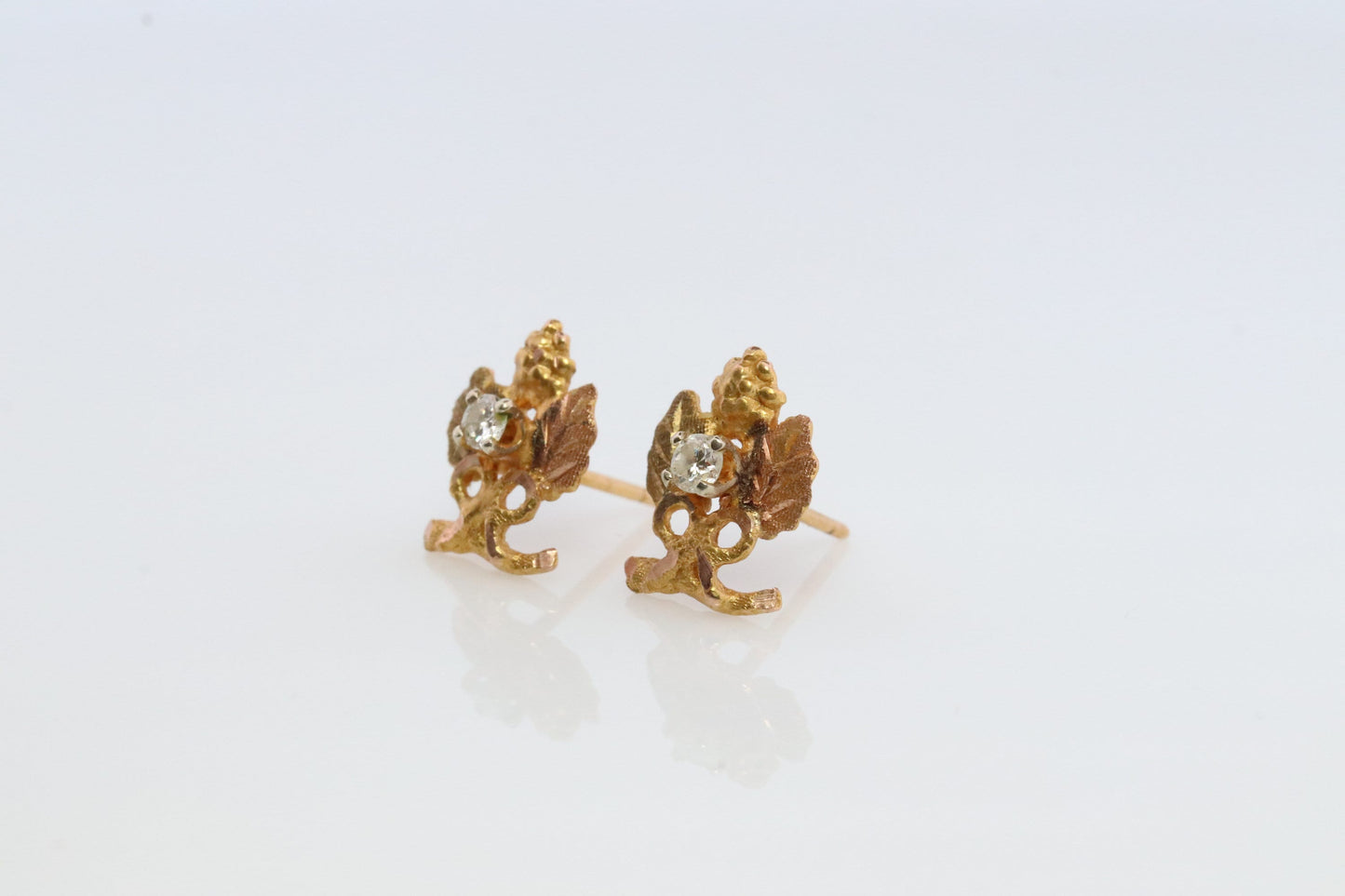 Black Hills Gold Diamond earrings. 10k / 12k Black Hills Vine Leaves Diamond Studs earrings. Stud earrings.