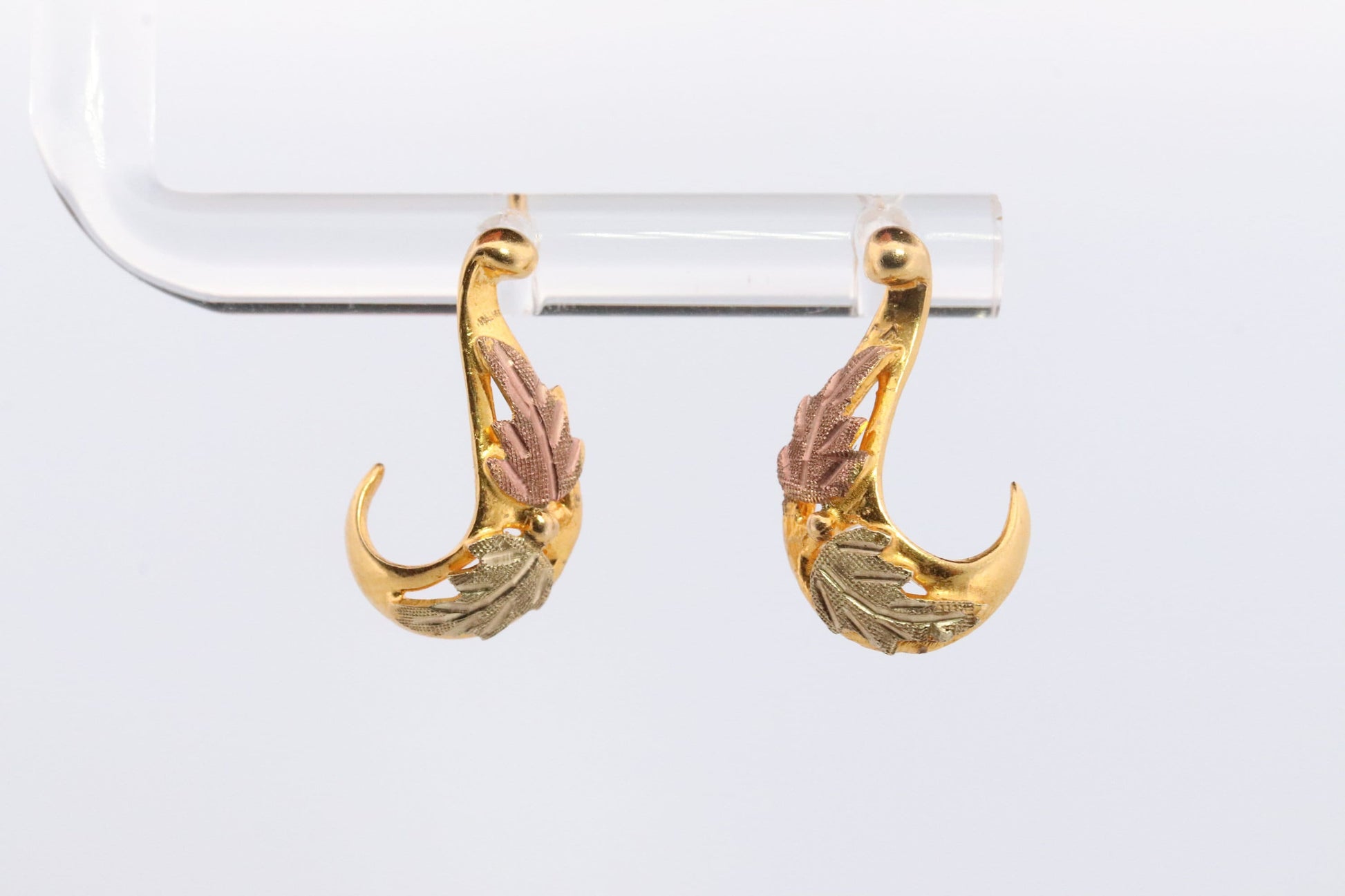 Black Hills Gold Drop Hoop earrings. 10k 12k Black Hills Half J earrings. Dainty earrings.