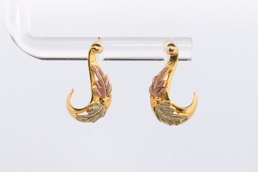 Black Hills Gold Drop Hoop earrings. 10k 12k Black Hills Half J earrings. Dainty earrings.