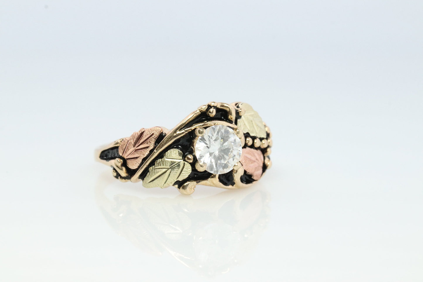 Black Hills Gold Vintage Diamond Ring. 1/2ct Diamond Solitaire Ring. 10k Multi-Tone Gold. Large Diamond Black Hills Gold Design