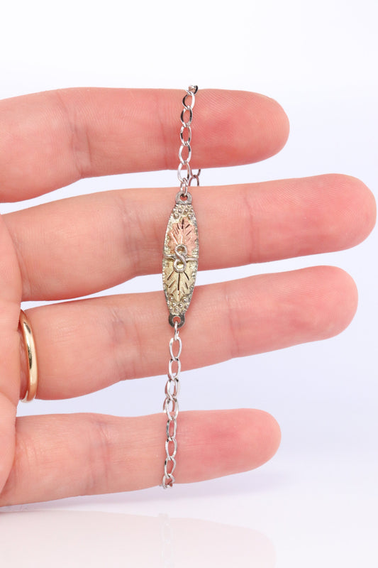 Black Hills Gold Bracelet. STERLING SILVER with 10k Multi-Tone Black Hills Gold Bracelet. Name Tag Design.