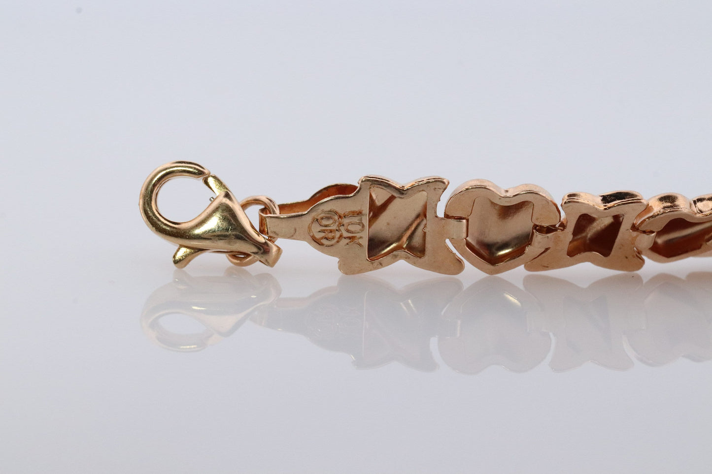 10k XOXO Heart Bracelet. 10k Yellow Gold Kiss Hug Heart XO Bracelet. 10k Yellow Gold Puffed BRACELET.