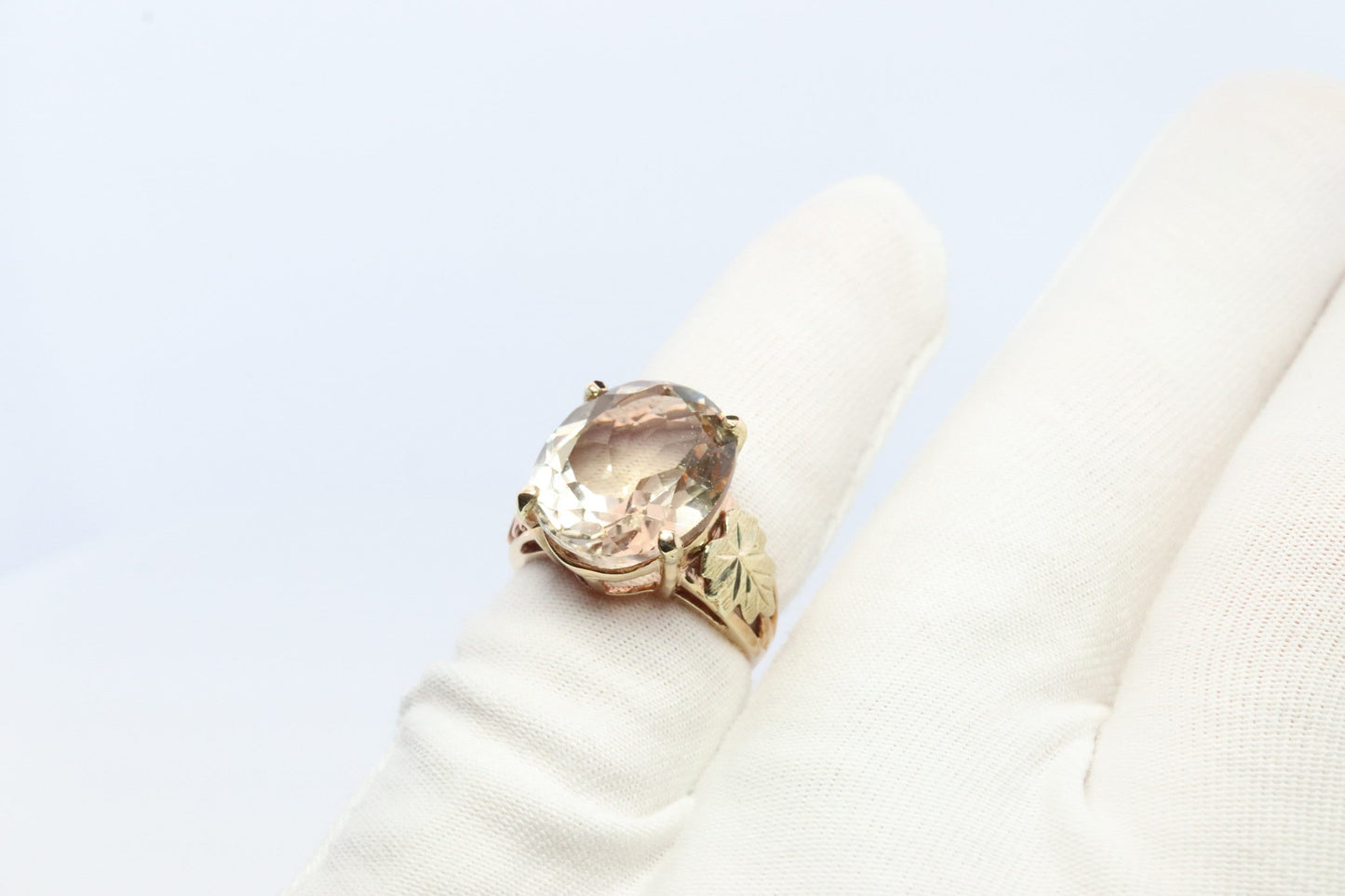 Black Hills Gold Ring. 10k 12k Natural Morganite Multi-Tone Black Hills Gold Statement Ring. Large Morganite Solitaire.