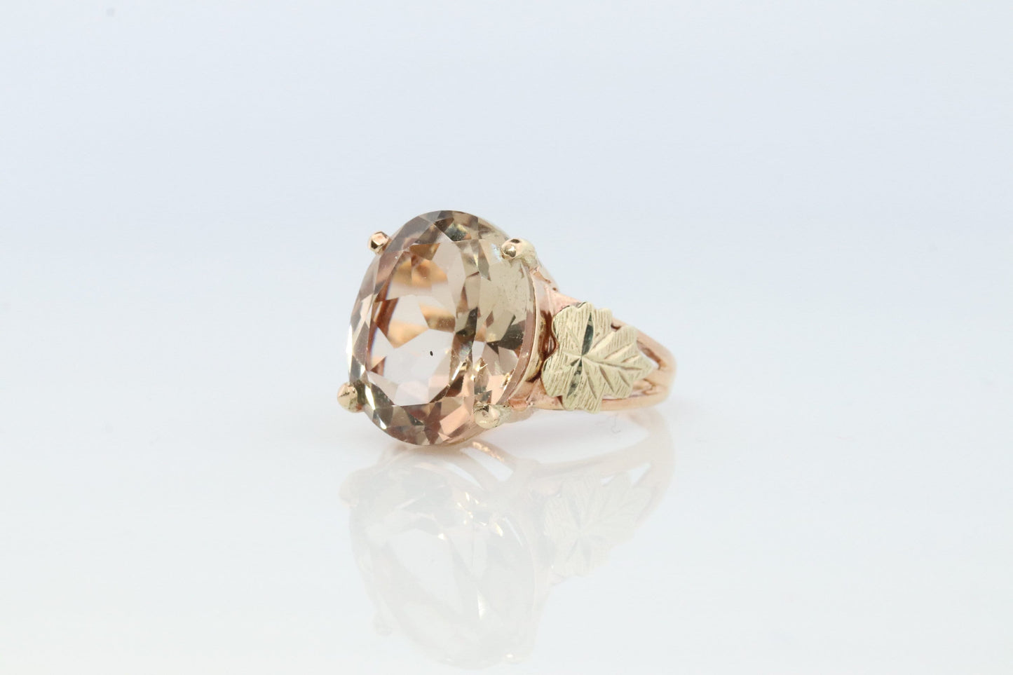 Black Hills Gold Ring. 10k 12k Natural Morganite Multi-Tone Black Hills Gold Statement Ring. Large Morganite Solitaire.