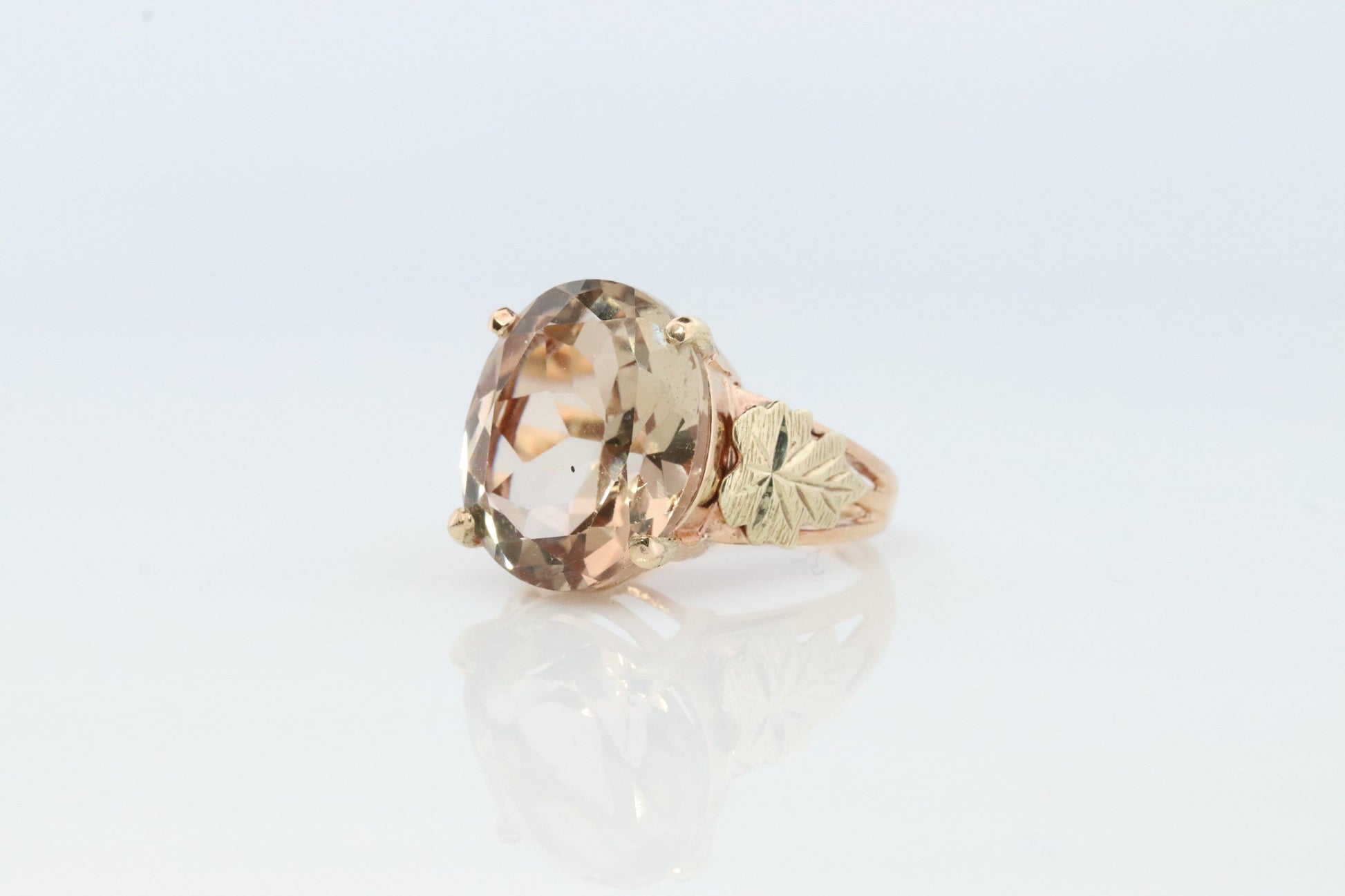 Black Hills Gold Ring. 10k 12k Natural Morganite Multi-Tone Black Hills Gold Statement Ring. Large Morganite Solitaire.