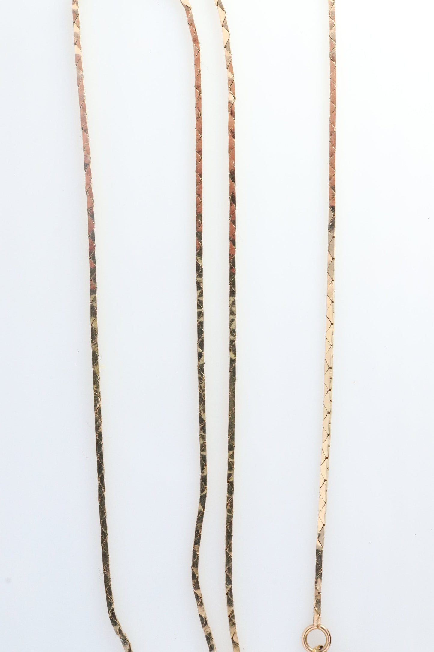 14k Triangle Omega Necklace. 14k Yellow Gold Box triangular Snake chain Necklace.