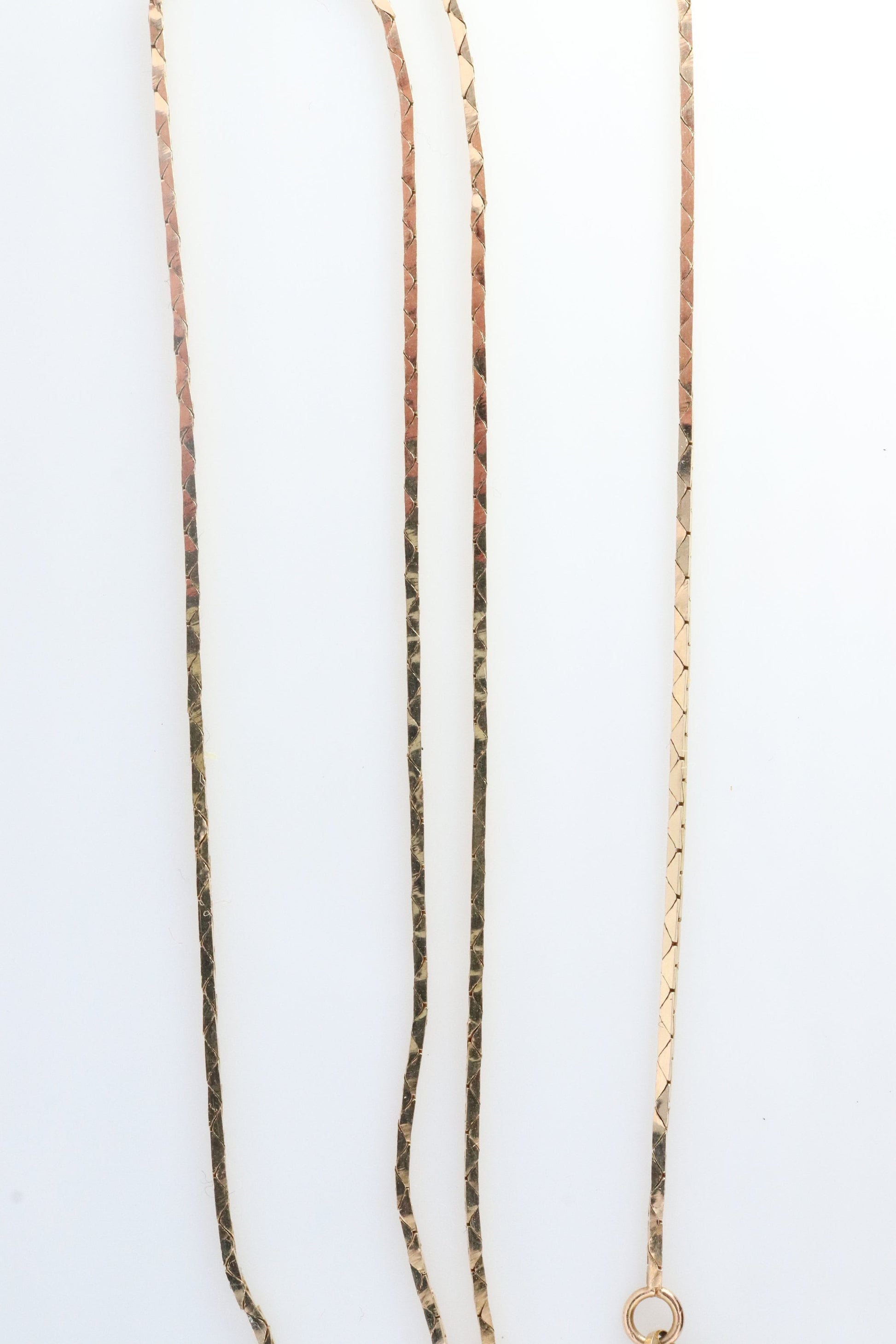 14k Triangle Omega Necklace. 14k Yellow Gold Box triangular Snake chain Necklace.