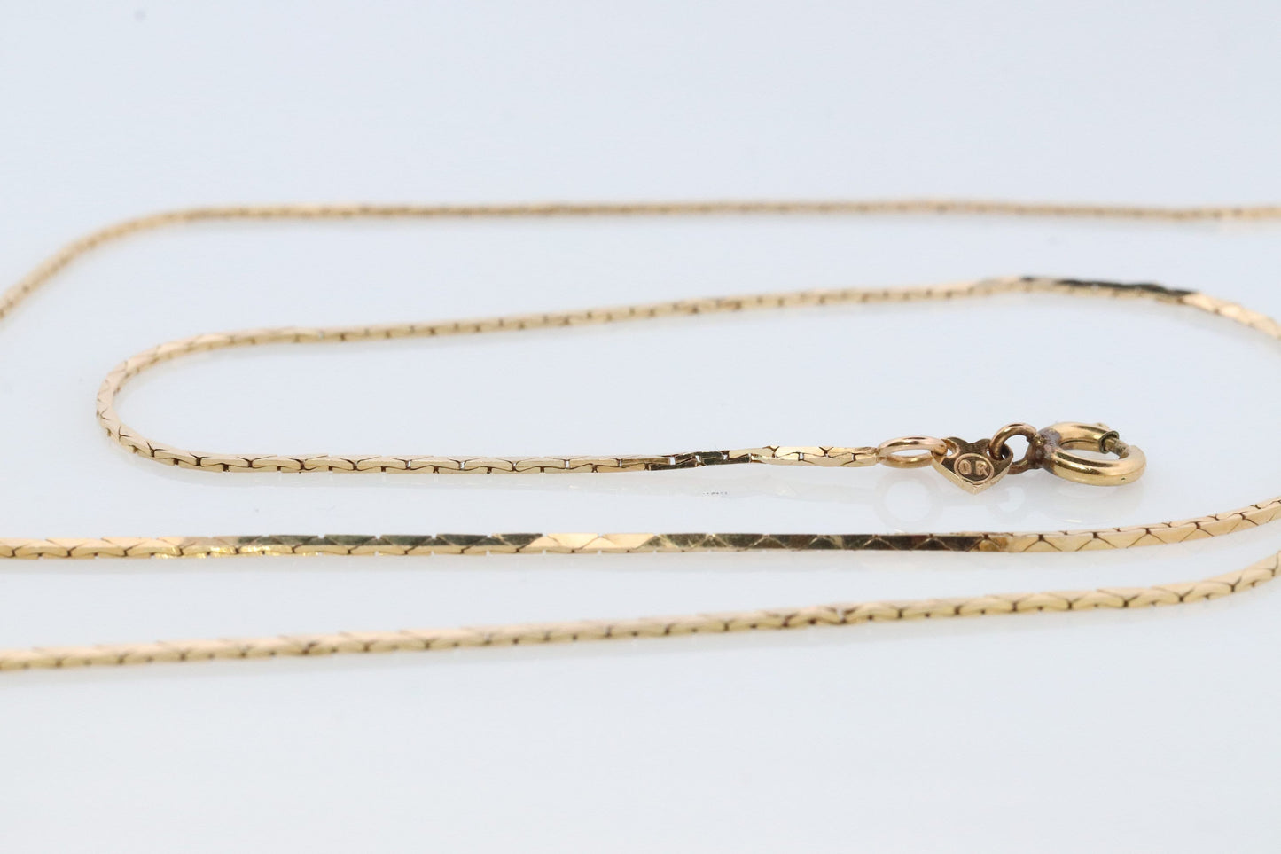 14k Triangle Omega Necklace. 14k Yellow Gold Box triangular Snake chain Necklace.